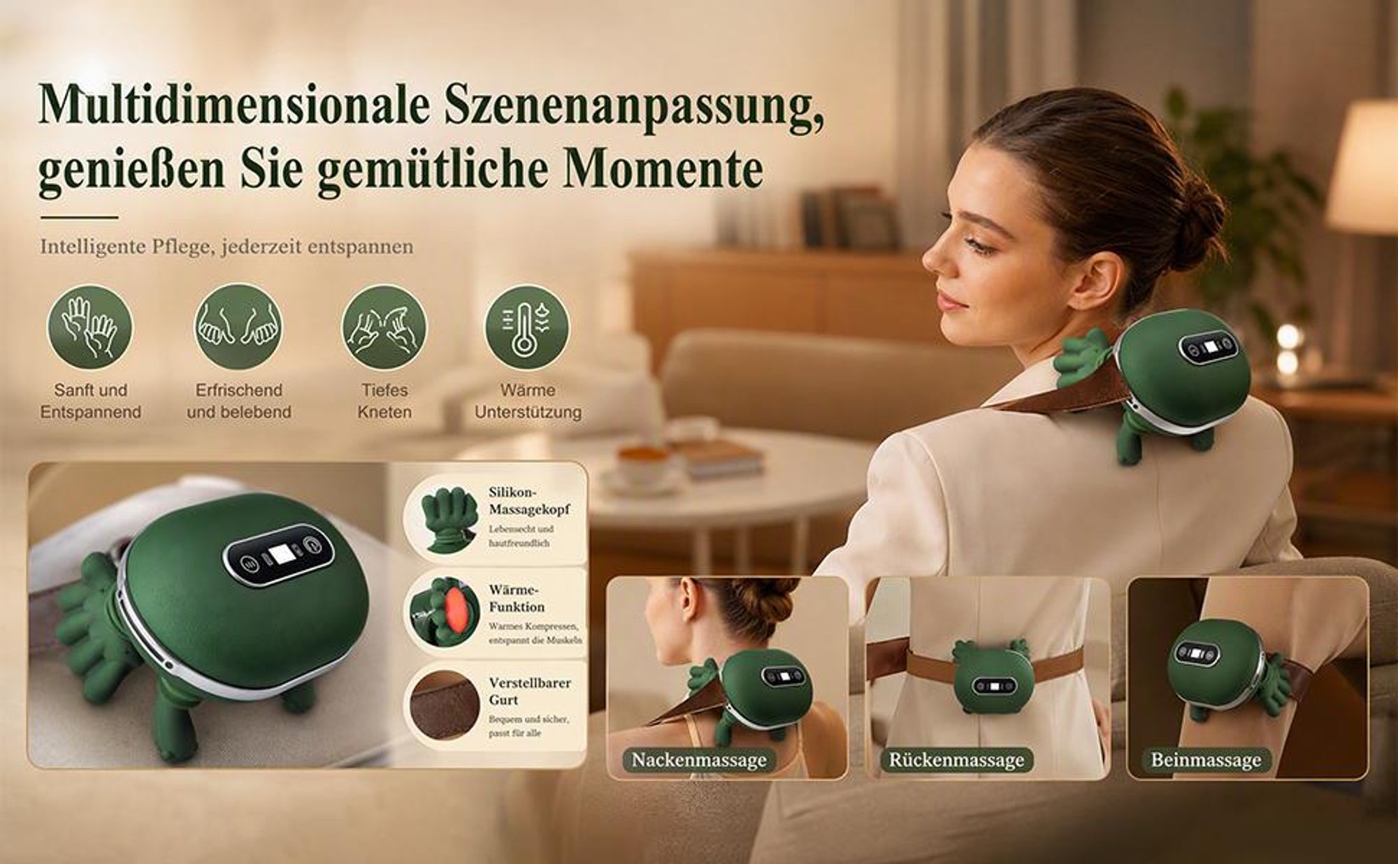 4D Nackenmassagegerät kabellos – mit Wärme (2 Stufen) & Touchscreen. Ergonomische Massage für Nacken & HWS. Ideal als Geschenk