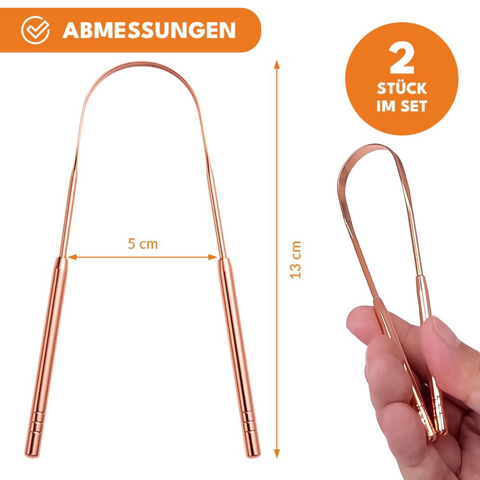 KRUMAD Zungenschaber Kupfer 2er Set, Ayurvedischer Zungenreiniger aus Kupfer gegen Mundgeruch für tägliche Zahnpflege