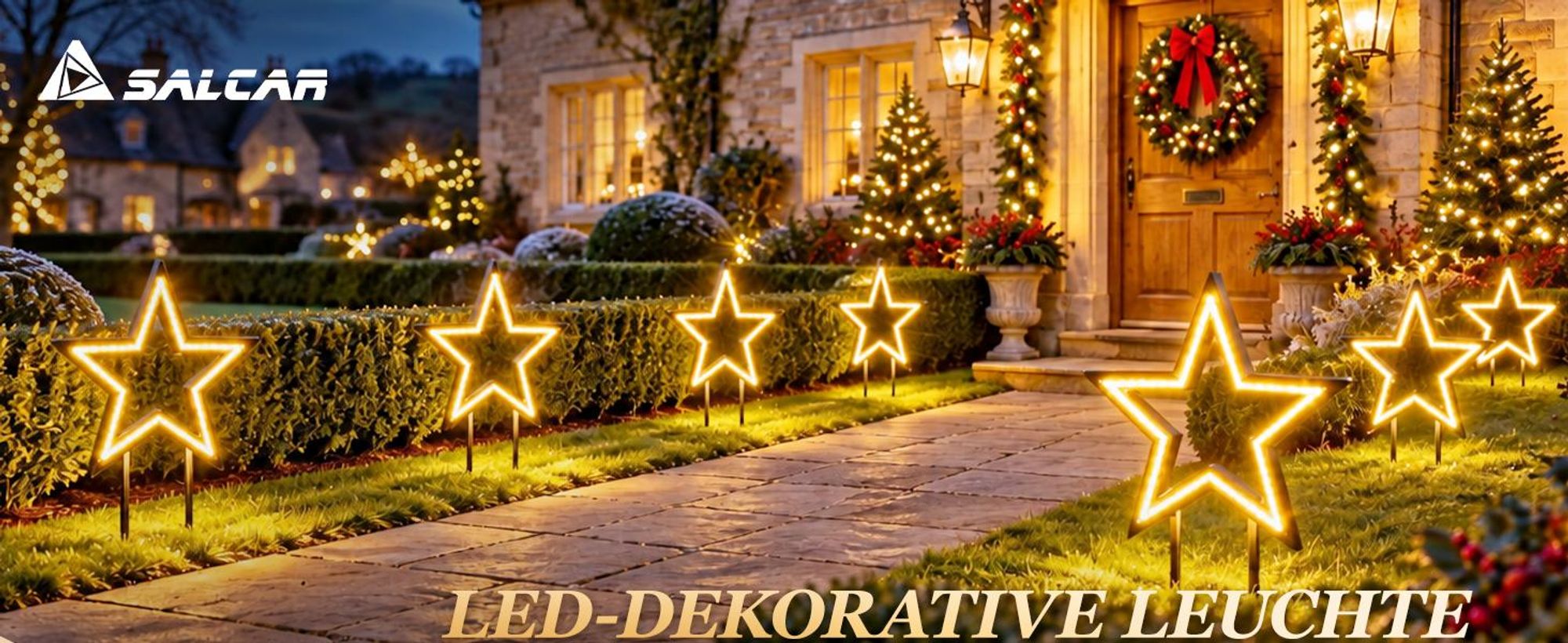 50cm LED Gartenstecker Stern Garten Stern Leuchte WeihnachtssternWeihnachtsbeleuchtung mit Erdspieß 100 LED Beleuchtet Warmweiß