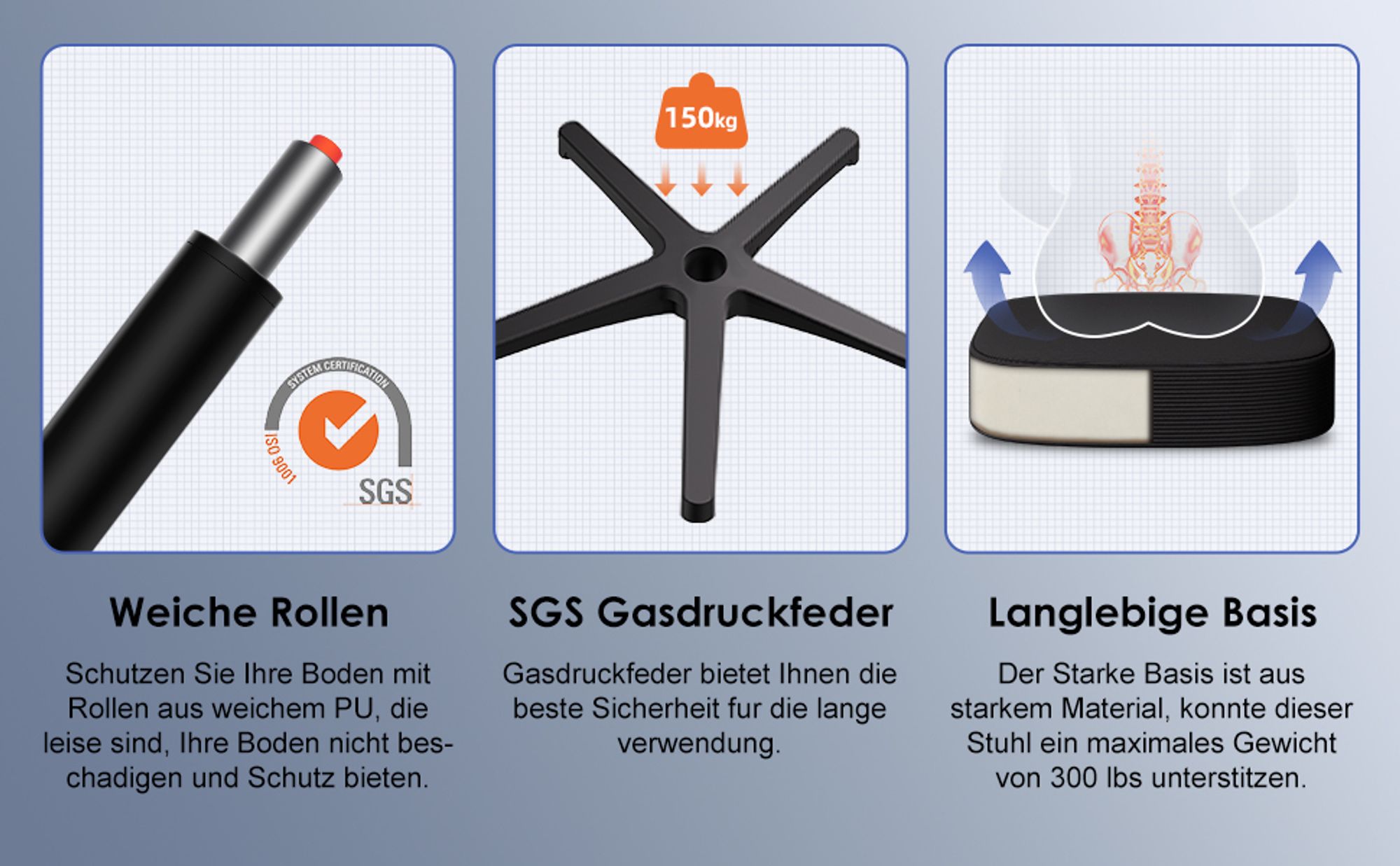 Marodic Bürostuhl Ergonomisch Schreibtischstuhl mit Verstellbarer Kopfstütze, Armlehnen, Lendenwirbelstütze Drehstuhl Chefsessel bis zu 150 kg Schwarz