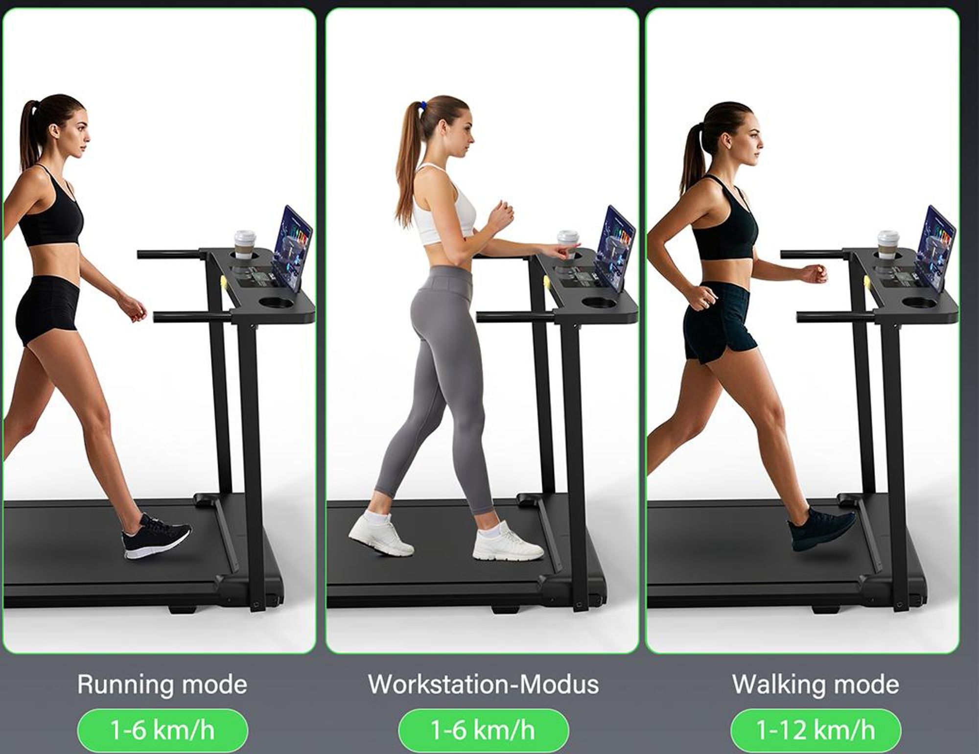 Kompaktes 3-in-1 Klapp-Laufband Für Zuhause, 2,5 PS Motor, 1–12 km/h, LED-Display, 12 Programme, Bluetooth-Lautsprecher, Walking Pad Für Zuhause