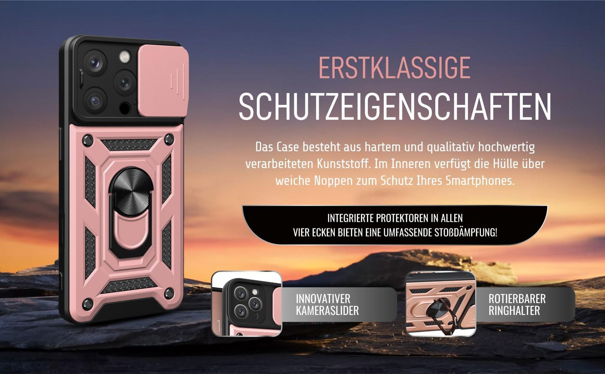 Handycase in Rosegold für Apple iPhone 16 Pro mit Ringhalter