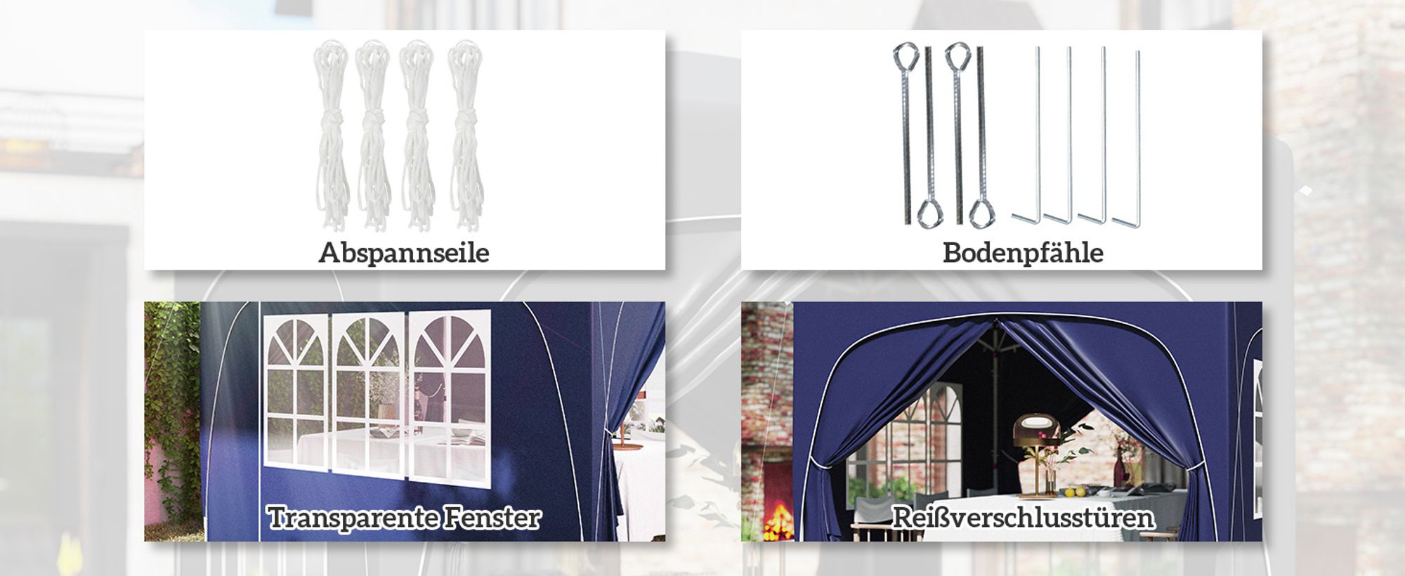 Outsunny Pavillon 3x3m, wasserabweisend Stabil Winterfest Pop-up Faltpavillon, UV Schutz 50+, Faltbar Partyzelt Gartenzelt mit 4 Seitenteilen Tasche Gartenpavillon für Camping Garten, Dunkelblau