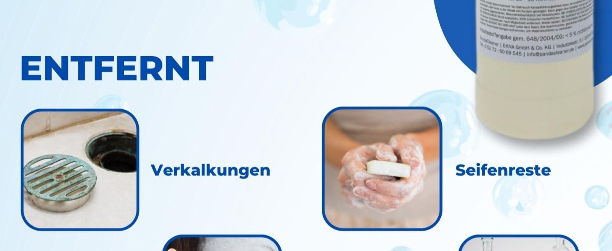 PandaCleaner Haar-Weg Abflussreiniger - Entfernt Hartnäckigste Verstopfungen - Hochkonzentrierter Rohrreiniger - Abflussfrei - 2000ml