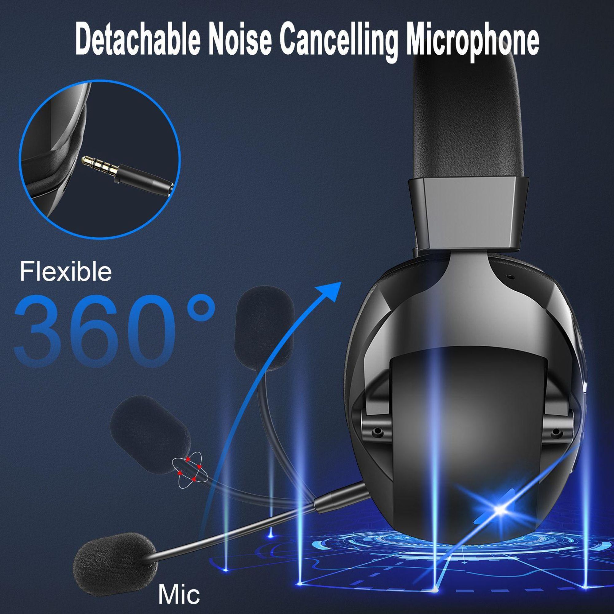 Drahtloses Gaming-Headset mit abnehmbarem Mikrofon mit Geräuschunterdrückung 2,4 GHz Bluetooth USB und 3,5-mm-Klinkenstecker 3 Modi für die Nutzung mit mehreren Geräten schwarz-weiß