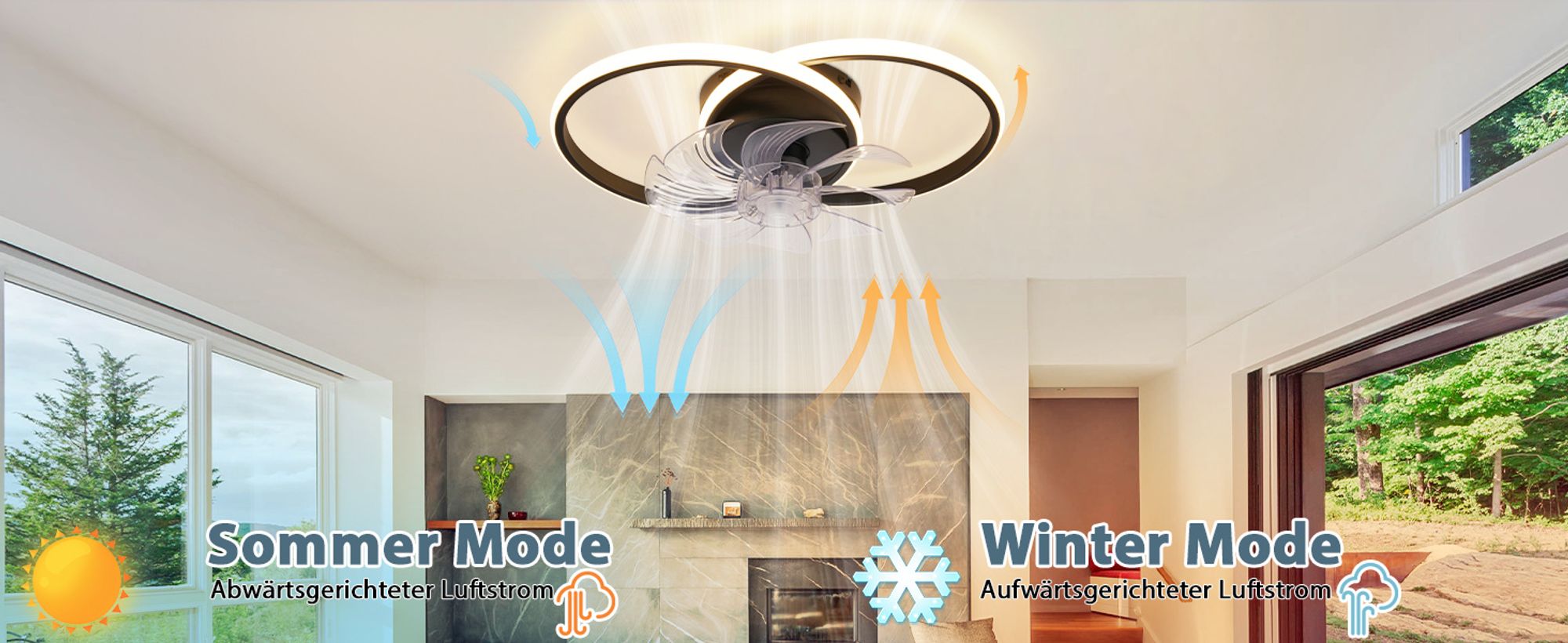 ZMH LED Deckenventilator Mit Beleuchtung 36W Schwarz Leise Deckenlampe Mit Ventilator Und Fernbedienung 3 Farbtemperatur 6-Gang Wohnzimmer Deckenventilatoren Mit Licht für Schlafzimmer Küche