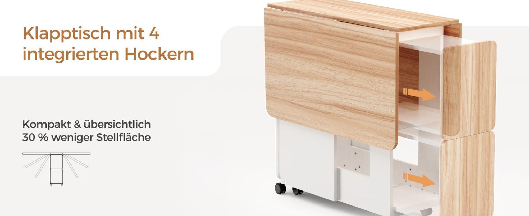 Mondeer 5-teilig Essgruppe Esstisch-Set Esszimmertisch mit Aufbewahrungshockern Weiche Kissen Sitzgruppe Weiß+Roteiche