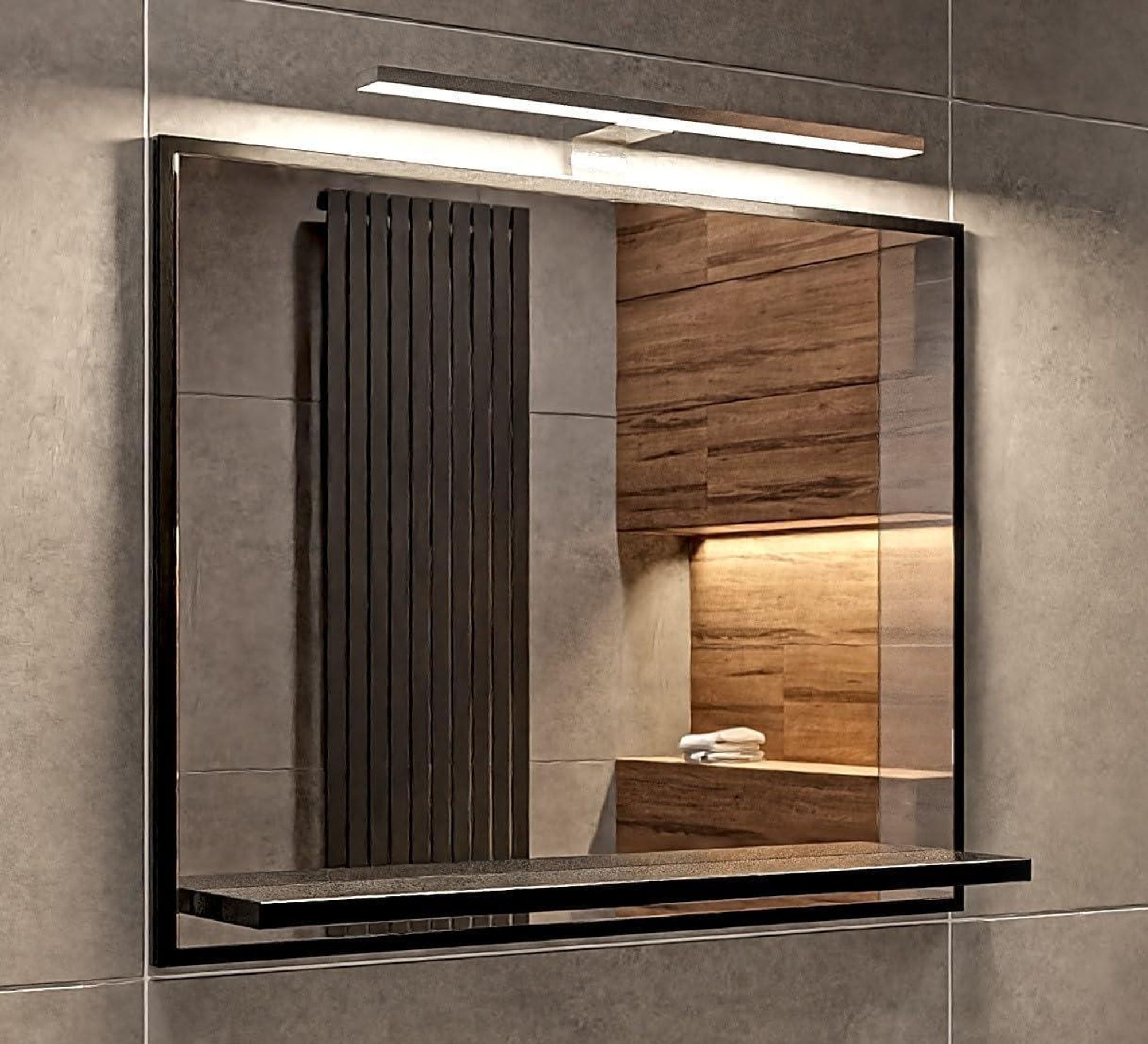 Badspiegel mit Beleuchtung Sonoma H:50 x B:60 cm - Bathroom Mirror IP44 - Badezimmer Spiegel Rechteckig mit Ablage und LED 4000K - Wandspiegel