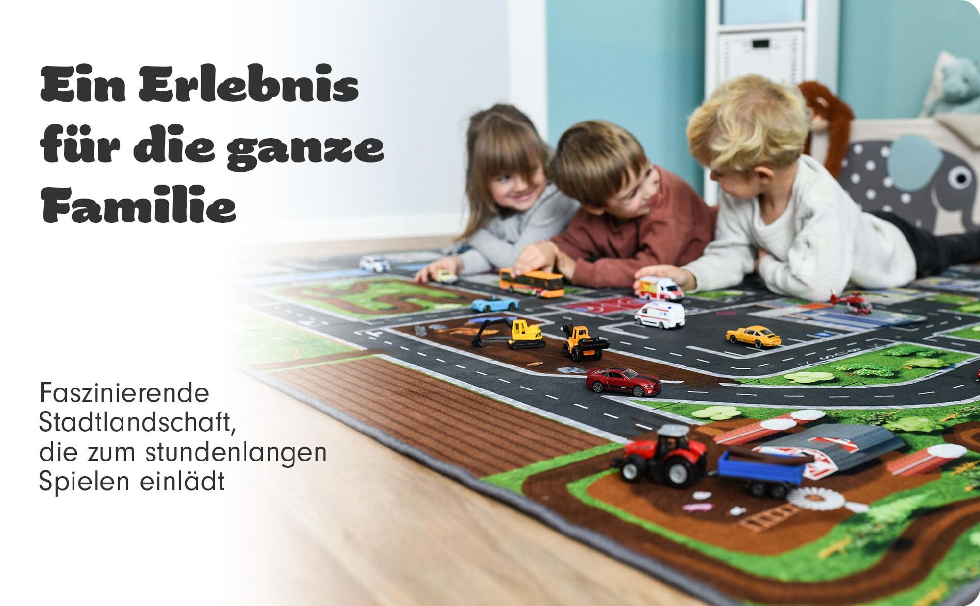 SkippiDoo Kinder Spielteppich Straßenteppich (160x120 cm) - rutschfest & -zertifziert - Teppich Jungen & Mädchen Kinderzimmer, Kinderteppich