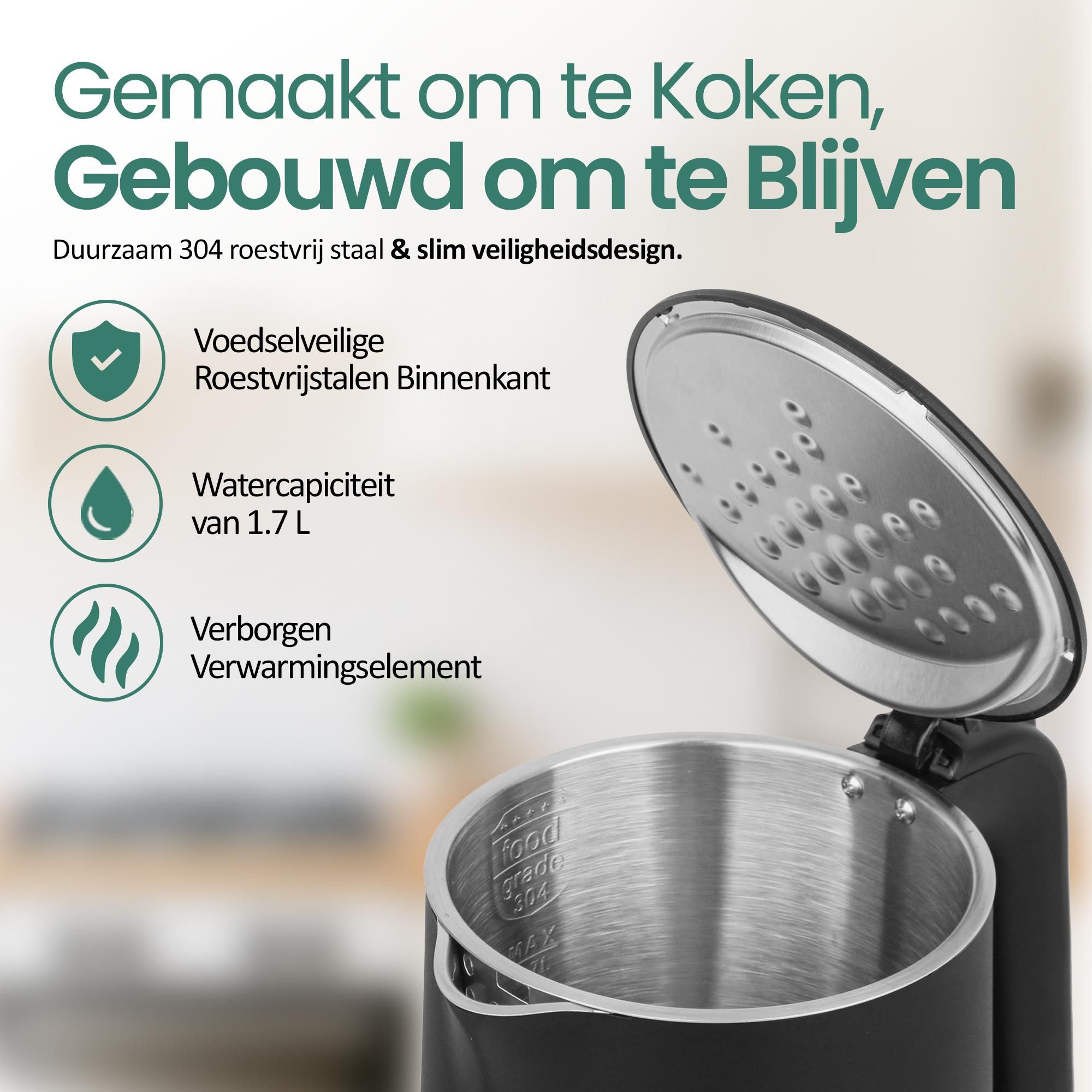 Emerio Waterkoker WK-132229 – 1,7 Liter – 2200 W – Instelbare Temperatuur – Touchbediening – 360° Draaibaar – Warmhoudfunctie – Zwart