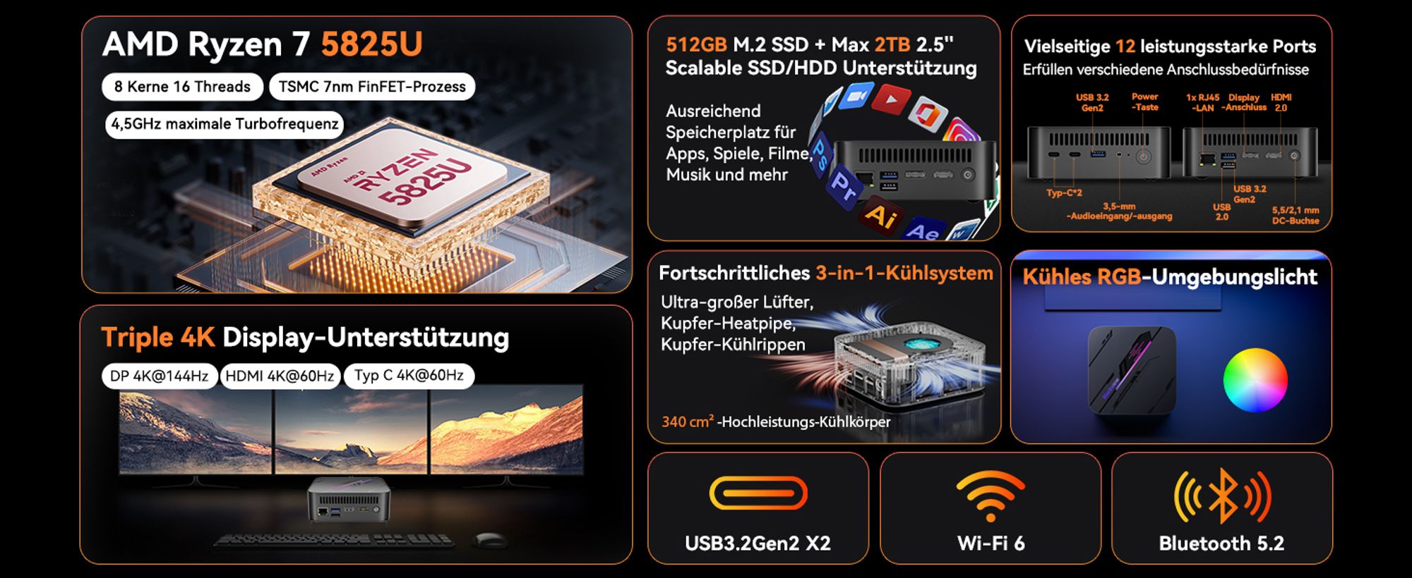 Blackview MP100 Pro Mini PC + klawiatura K1, procesor Intel i3-1215U (do 4,4 GHz), 16GB DDR5, 512GB SSD PCIe 4.0, obsługa 4K@144Hz, WiFi 6, złącza DP/HDMI, system Windows 11 Pro
