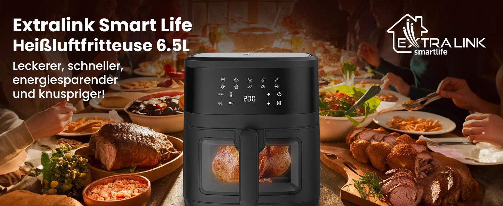 Extralink Air Fryer 6,5 L Heißluftfritteuse 1800 W mit Sichtfenster und LED-Touchdisplay