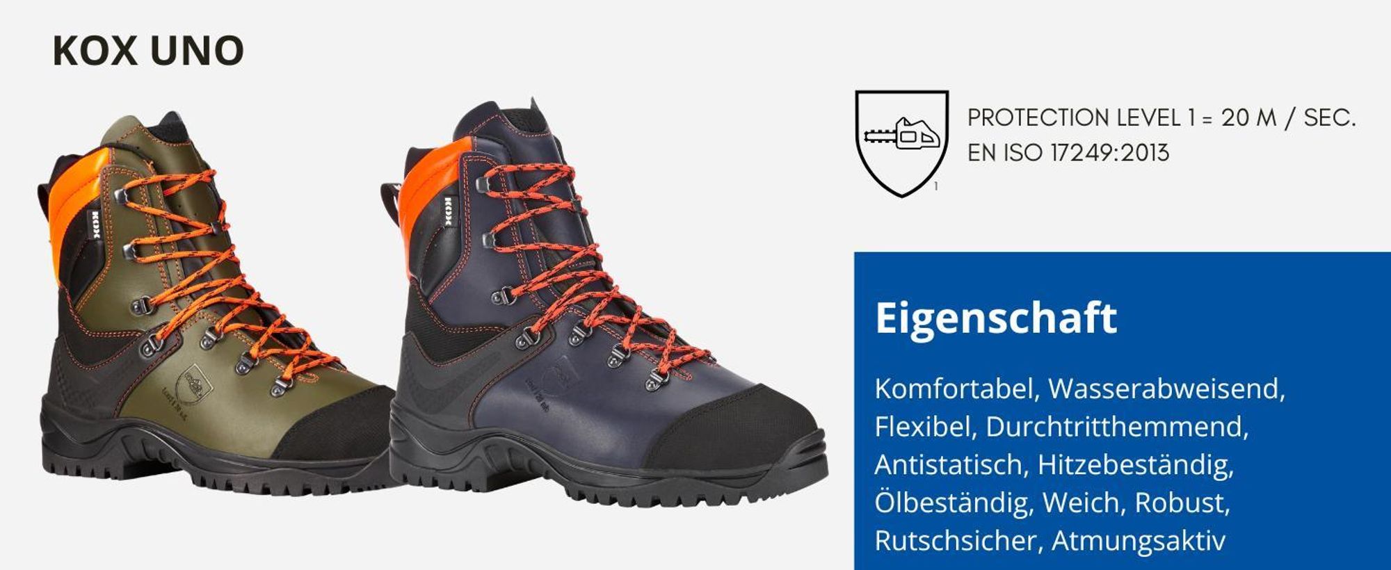 Das Bild zeigt KOX Schnittschutzstiefel DUE in ornage und rot