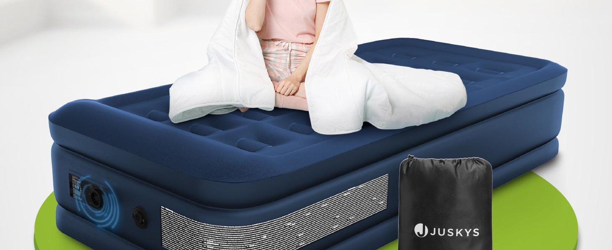 Juskys Luftmatratze Sapri M in Blau-Weiß - 1 Personen Luftbett selbstaufblasend mit Pumpe