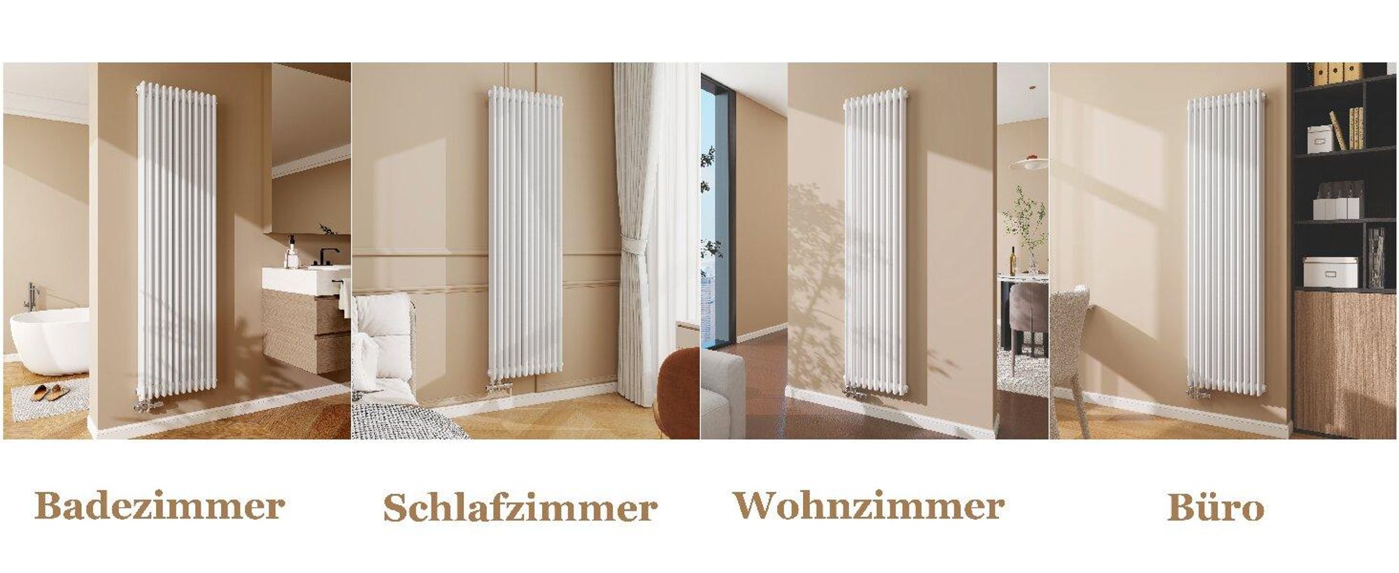 AICA Traditioneller Heizkörper 1800 x 560 mm Gusseisenstil 3 Spalten mit Seitenanschluss Weiß 2283W