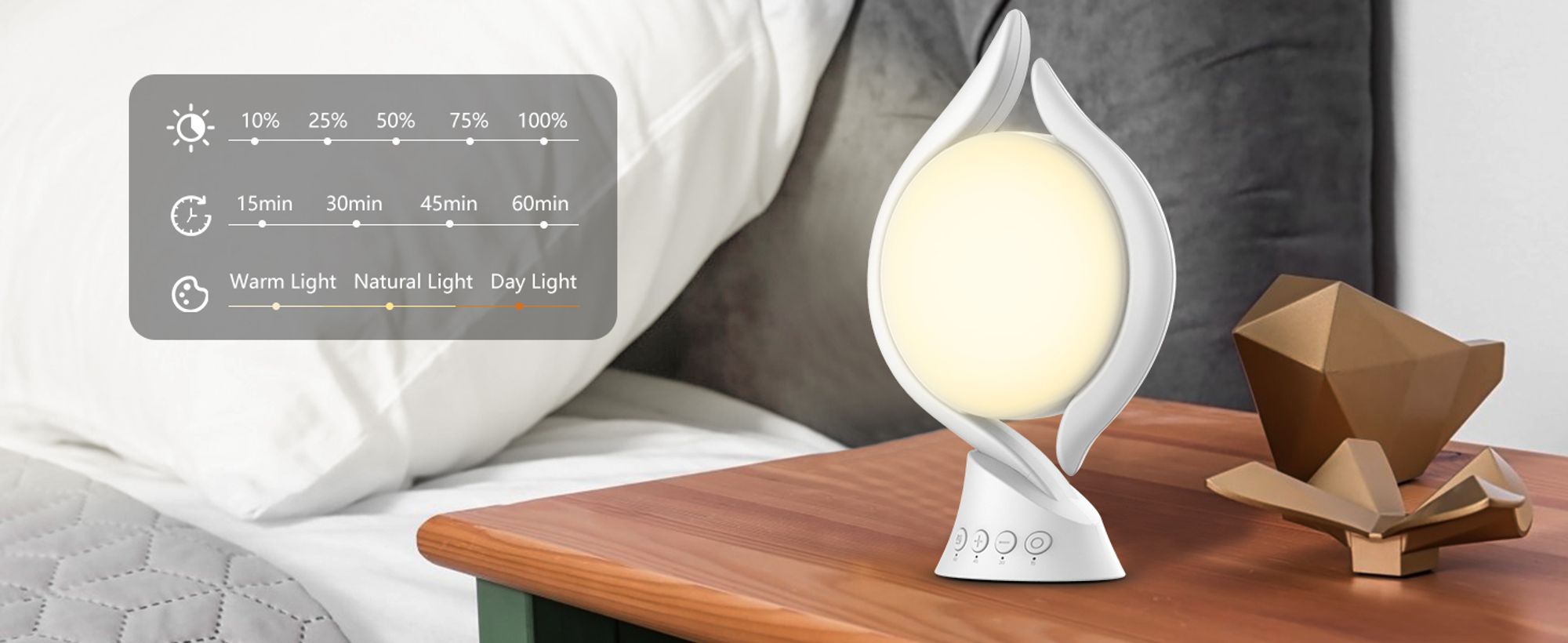 Tageslichtlampe 10000 Lux, Lichttherapielampe mit 3 Lichtfarben 4 Timer 5 einstellbare und Memoryfunktion Lichtintensität, Sonnenlicht Lampe (Weiß)