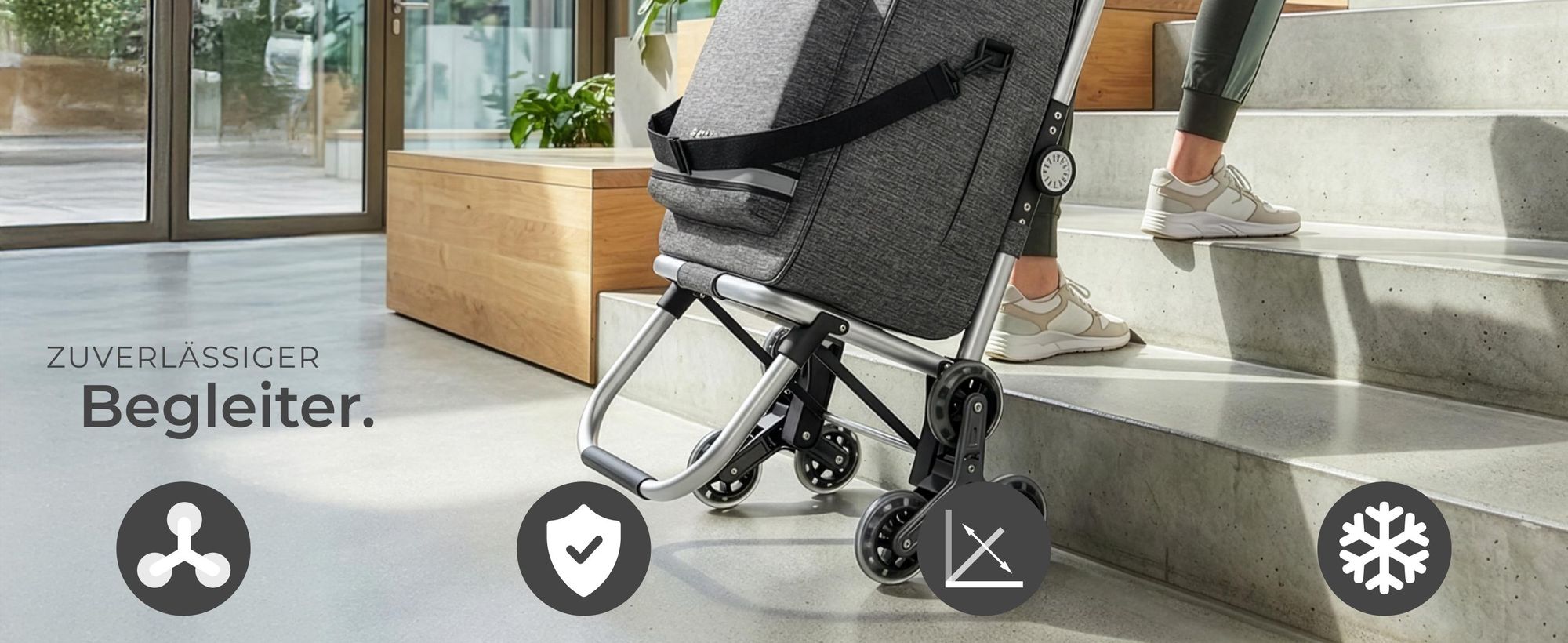 tectake® Einkaufstrolley Shopper 3-in-1, Nutzung auch als Umhängetasche und Sackkarre, 56 l inkl. Kühltasche, leichtgängige Treppensteiger-Räder