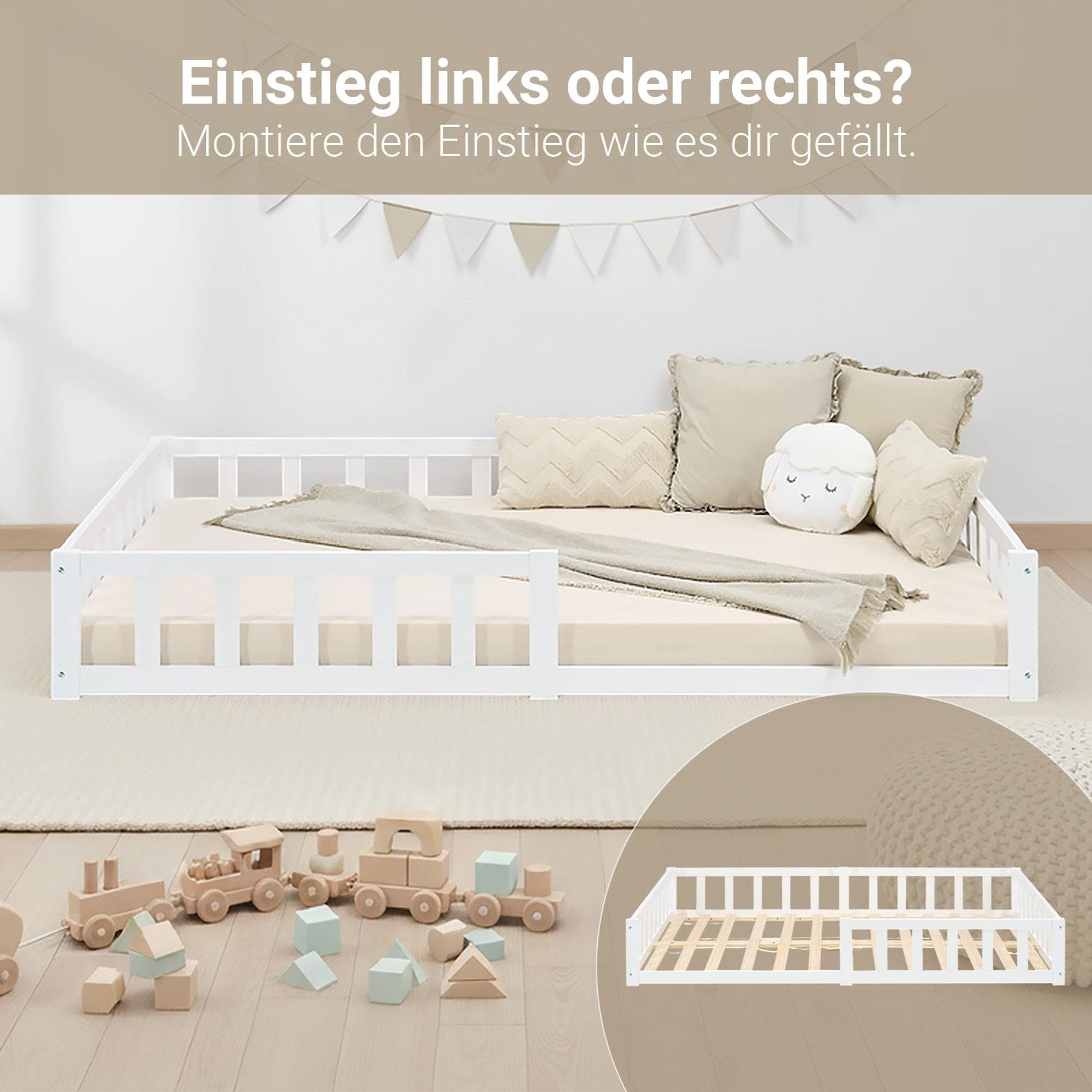 Der Einstieg zum Bett kann wahlweise links oder rechts erfolgen.