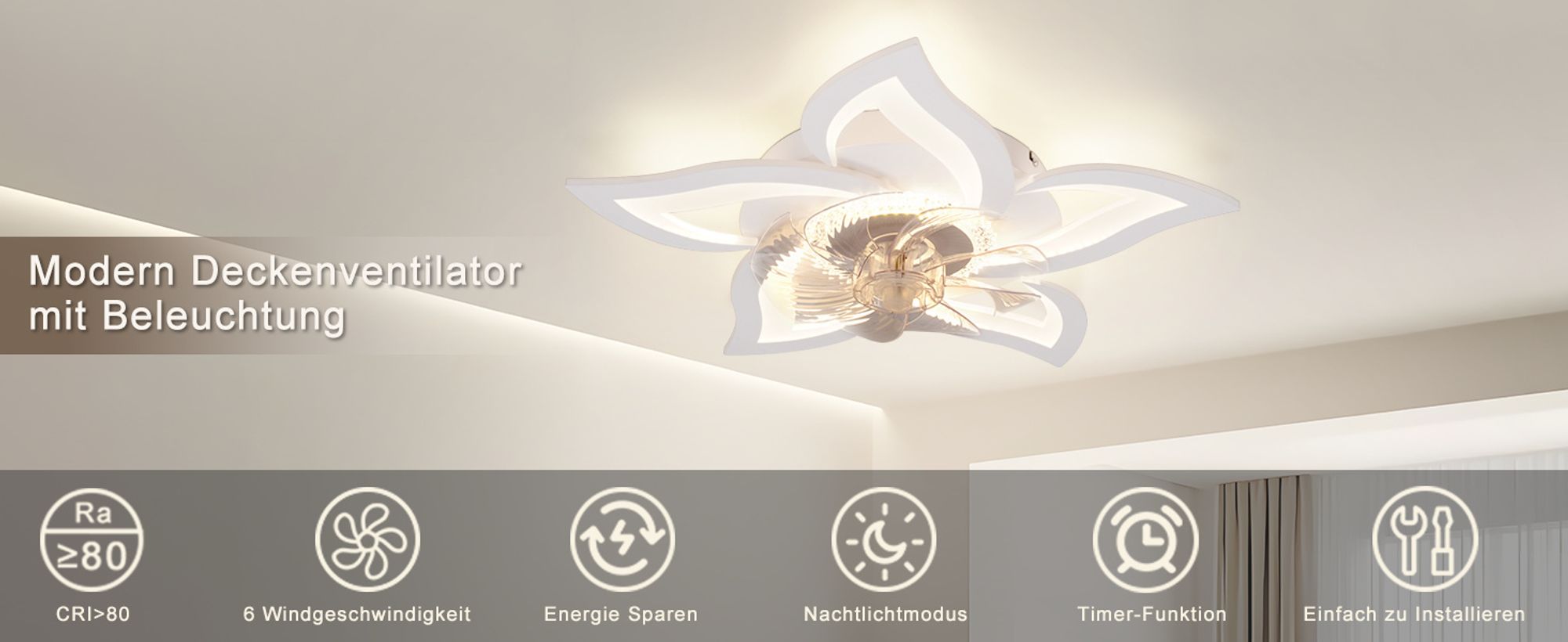 ZMH LED Deckenventilator Mit Beleuchtung Modern Deckenleuchte mit Ventilator Leise 48W Fernbedienung Dimmbar 3 Farbtemperatur 6-Gang Timer Weiß Ventilator Lampe für Jugendzimmer Kinderzimmer