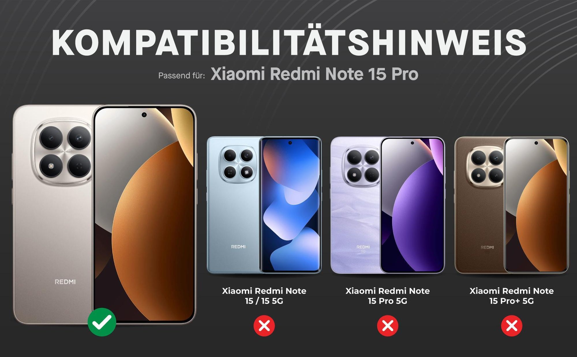 Kompatibilitätshinweise Displayglas für Xiaomi Redmi Note 15 Pro