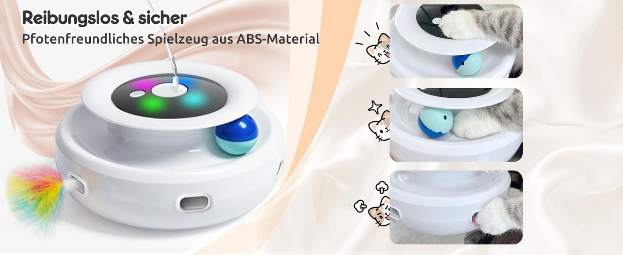 Katzenspielzeug, Elektrisch Interaktives Spielzeug für Katzen, Automatischer Kätzchenspielzeug, Federspiel, Flatternder Schmetterling, Katzenballbahn