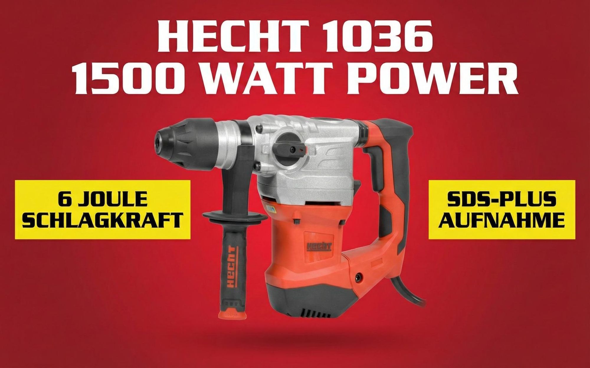 HECHT 1036 Bohrhammer SDS + | 1500 W | 6 Joule | 4250 SpM | mit Zubehör und Koffer | Stein | Beton