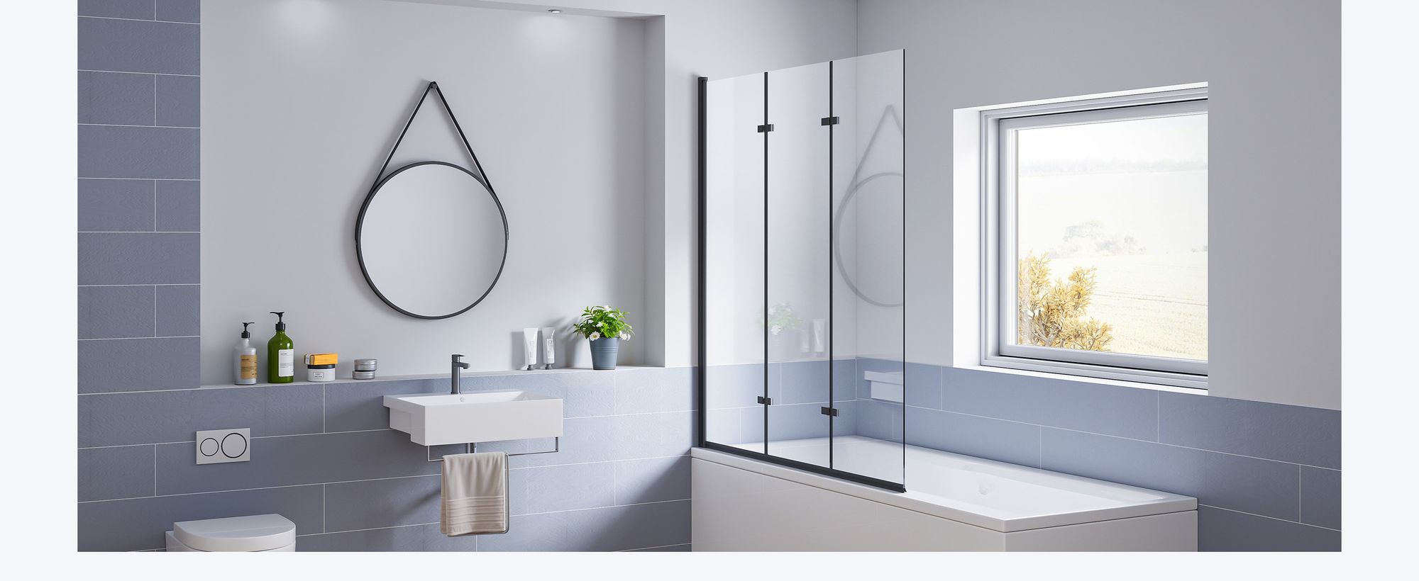 Heilmetz Duschabtrennung 120x140cm Dreifalten Faltwand für Badewanne Mattschwarz Rahmen Duschwand Badewannenaufsatz Duschabtrennungen mit 6mm NanoGlas