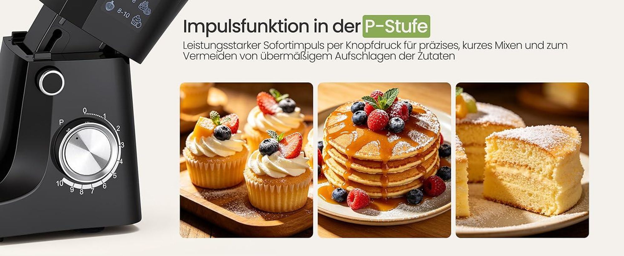 LLIVEKIT 1500W Küchenmaschine, 5,2L Edelstahl-Rührschüssel, Multifunktional Haushalts-Backgerät