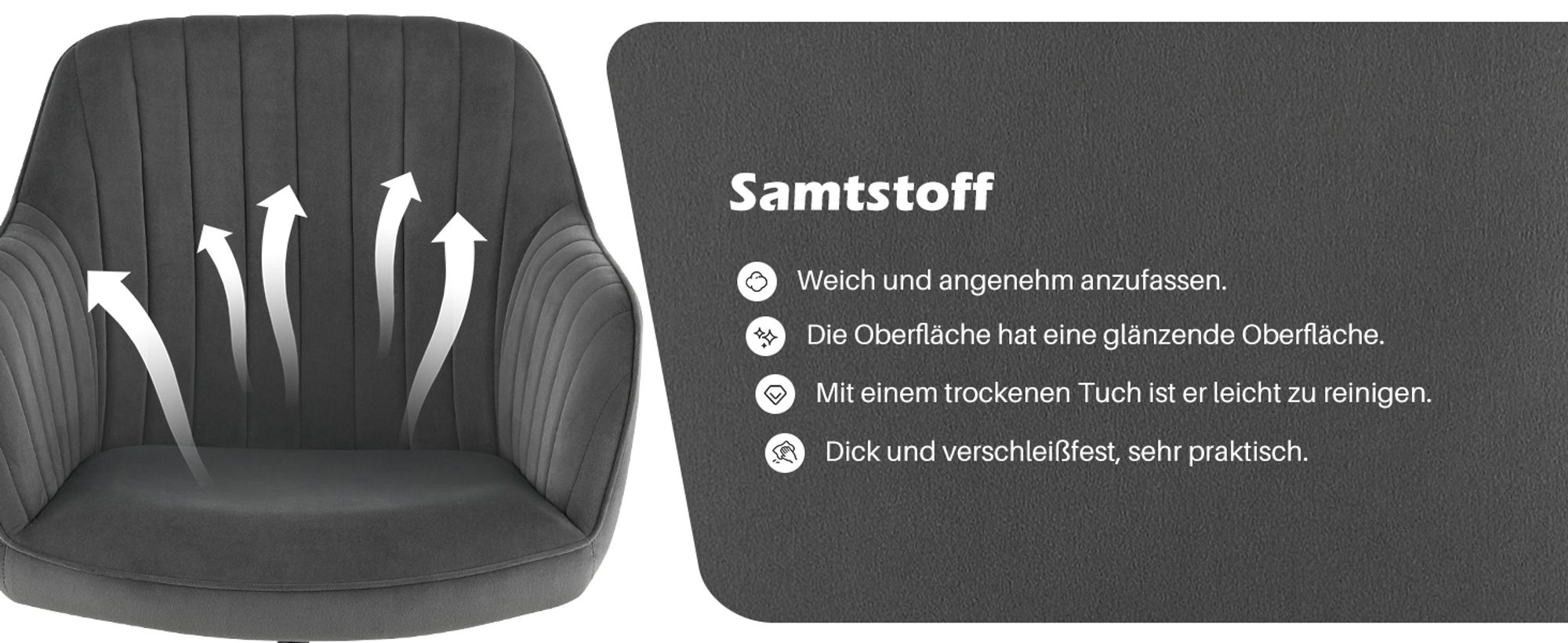 Samtgepolsterter Stuhl mit bequemer Sitzposition