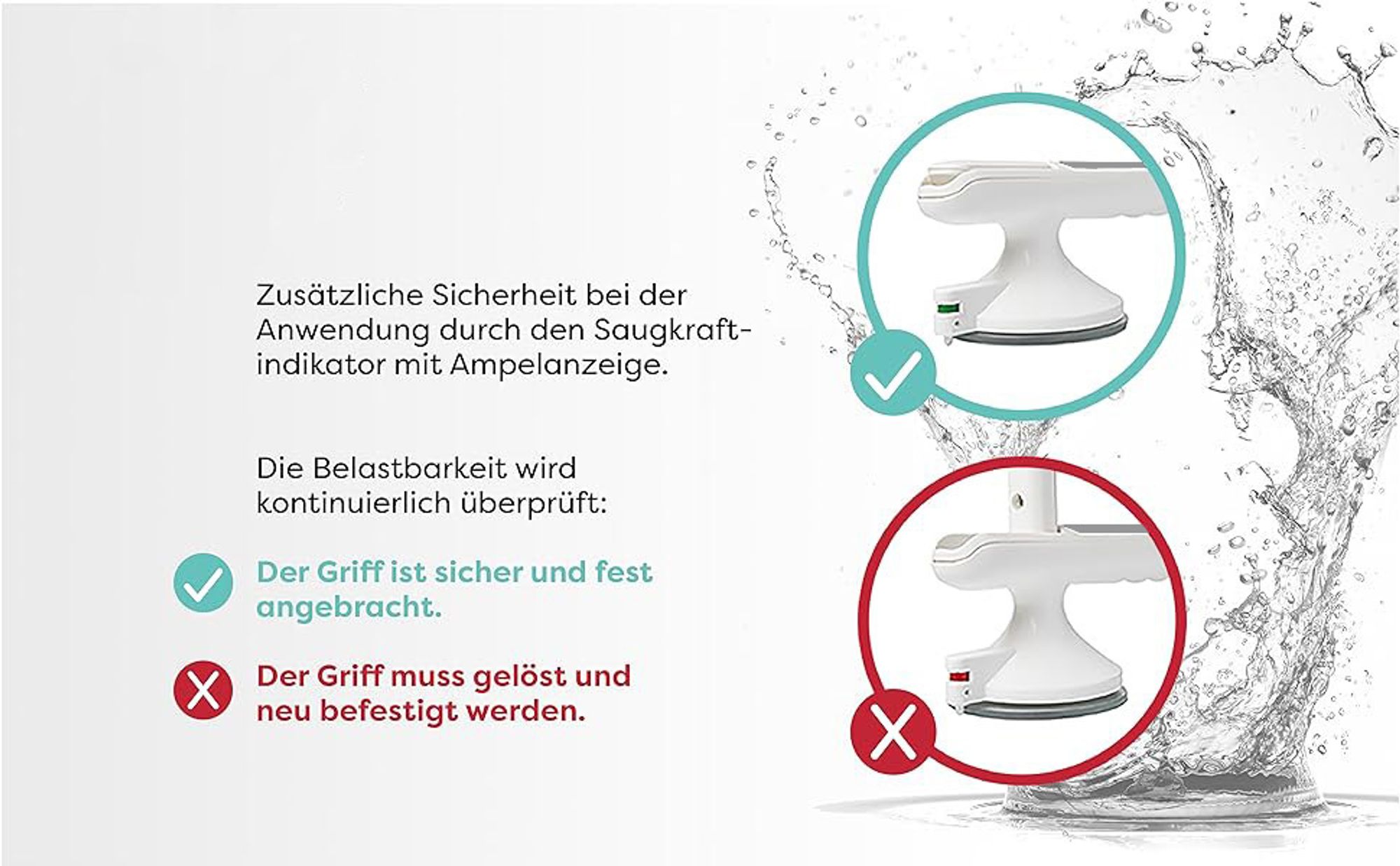 Haltegriff mit Saugnapf - Haltegriff Dusche Extra starker Halt 110 KG, Haltegriffe für Senioren, Badewannengriff ohne Bohren, Duschgriff mit Saugnapf