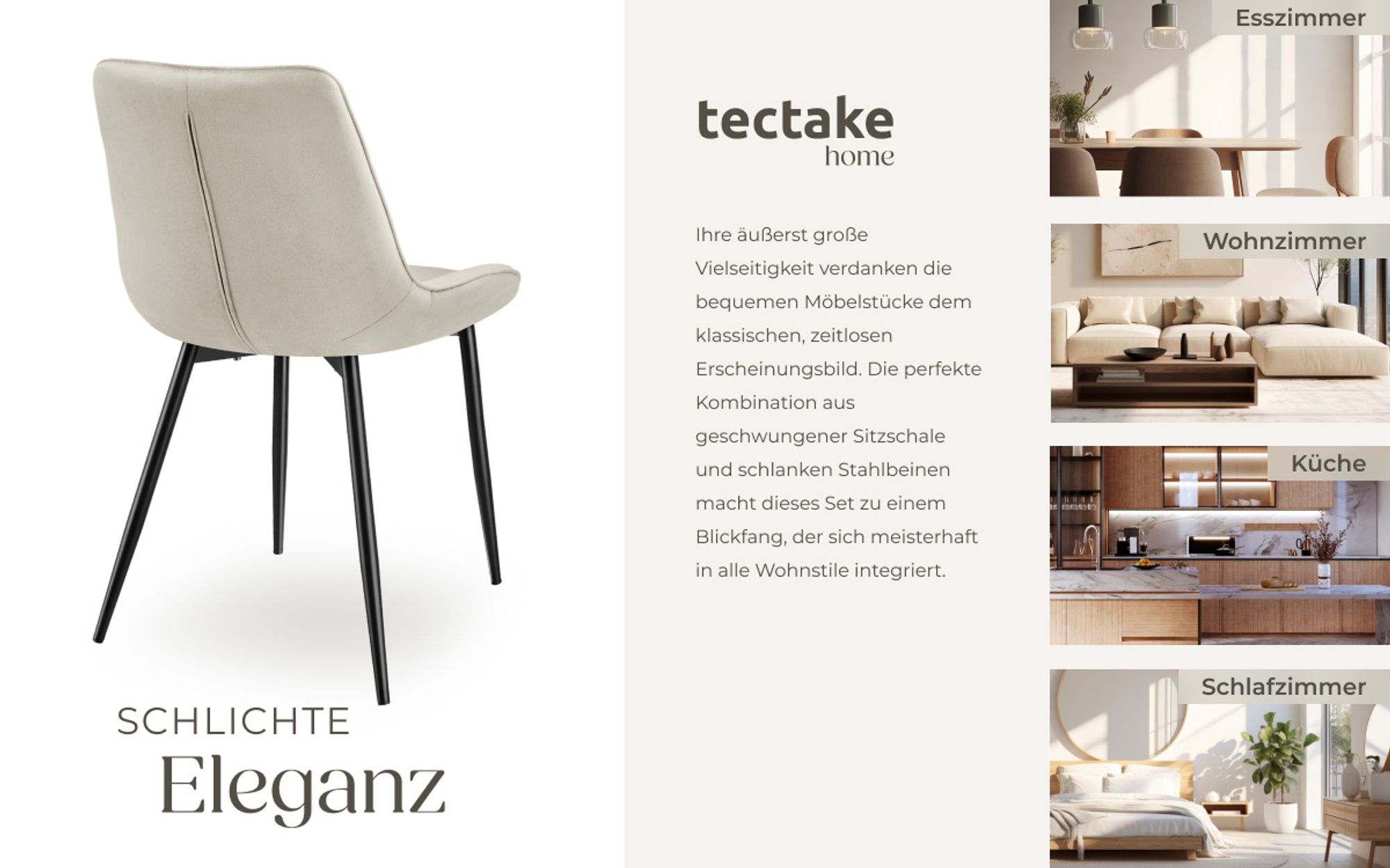 tectake® Set Stuhl Monroe gepolstert, in Samtoptik 48 x 59 x 82,5 cm