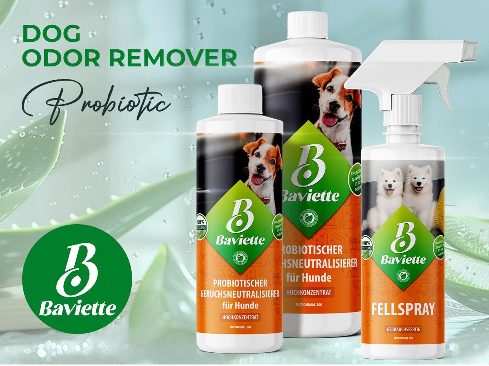 Baviette Geruchsentferner Hund 500 ml Spray – Geruchsneutralisierer mit Mikroorganismen für Hundebett, Möbel & Auto