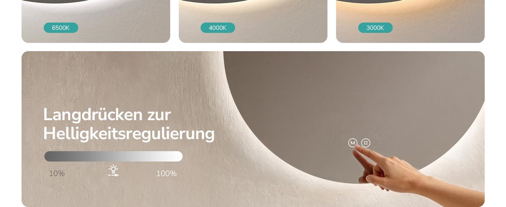 EMKE LED Badspiegel Rund 70 cm Durchmesser LED Spiegel Badezimmerspiegel mit Beleuchtung 3 Lichtfarbe 3000-6500K Dimmbar Lichtspiegel
