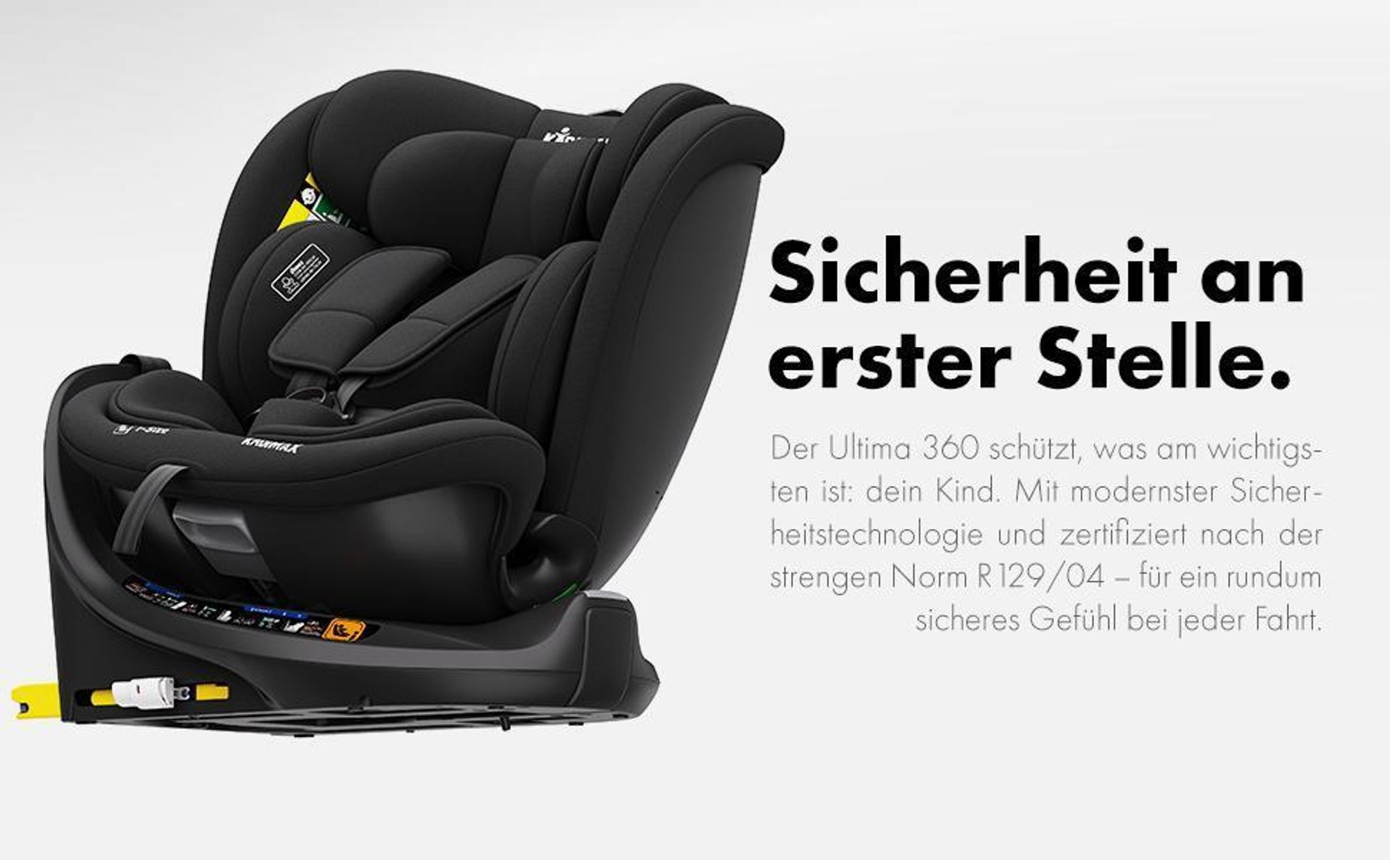 Kidimax® Ultima 360 i-Size Kindersitz 40–150 cm (0–12 Jahre), ECE R129/04, drehbar, mit Isofix & Top Tether, Gruppe 0+/1/2/3, 5-Punkt-Gurt, Grau