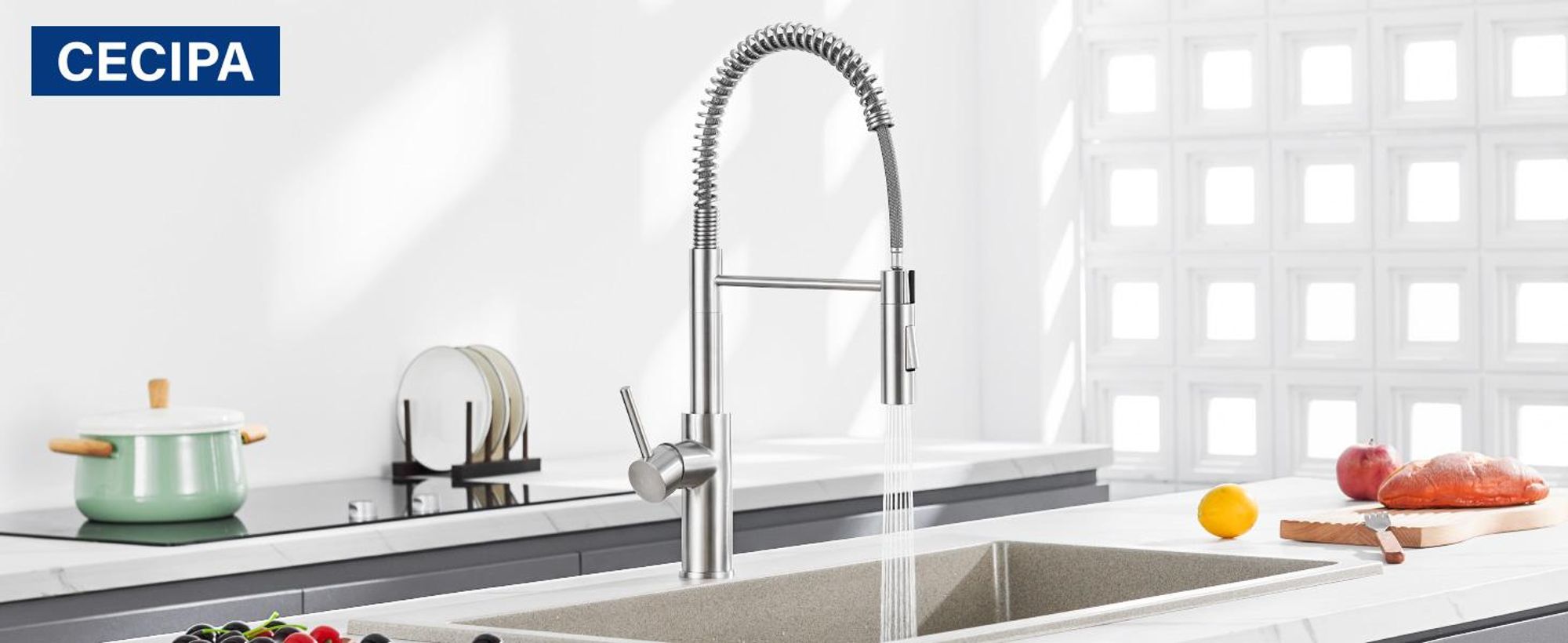 Wasserhahn Küche Spiralfederarmatur, 2 Strahlarten Spültischarmatur Gebürstet, 360° Drehbar 304 Edelstahl Küchenarmatur Cecipa, Einhandmischer
