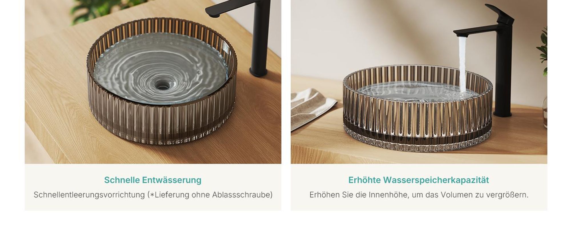 EMKE Aufsatzwaschbecken Rund 400x400x120mm aus gehärtetem Kristallglas Mattschwarz Elektroplattiert, ohne Hahnloch & Überlauf, Modernes Design
