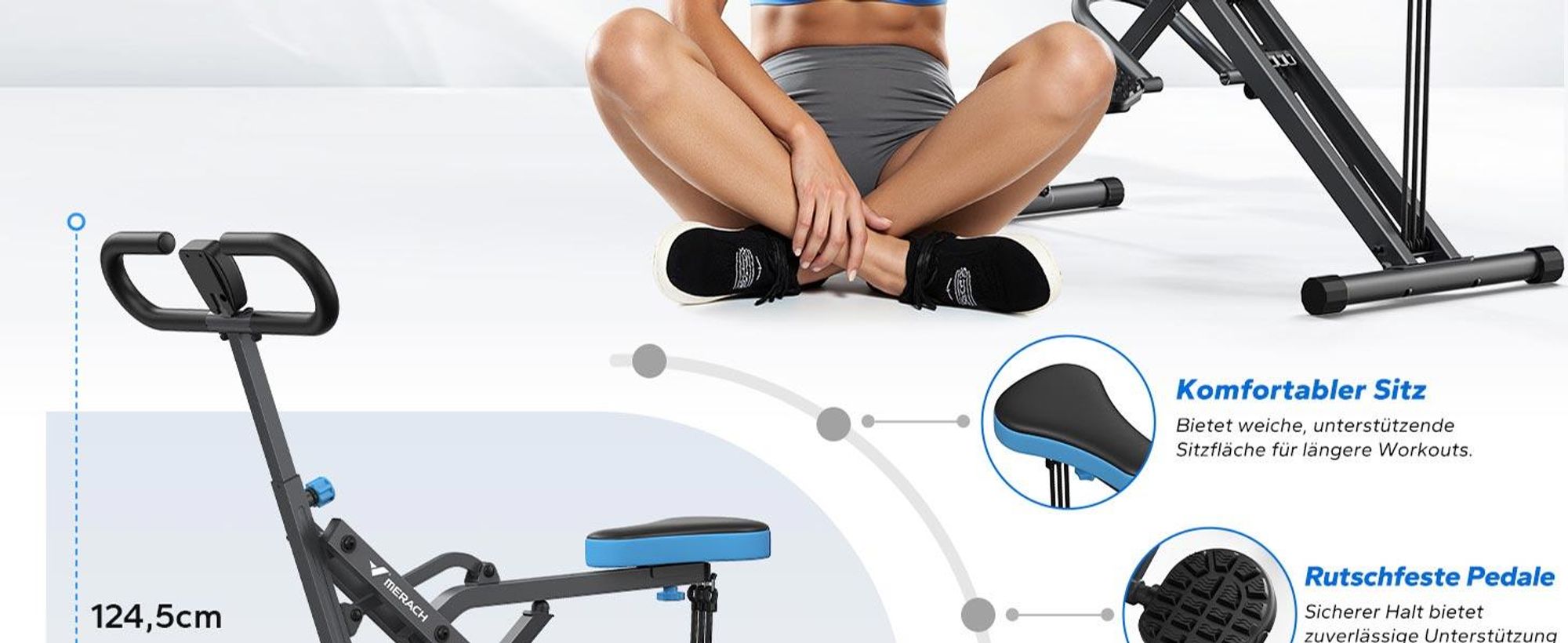 Multifunktionaler Ganzkörpertrainer – Bauch- & Rückentrainer mit 3 Widerstandsbändern, klappbar, LCD-Display, verstellbarer Sitz & Lenker, bis 158 kg