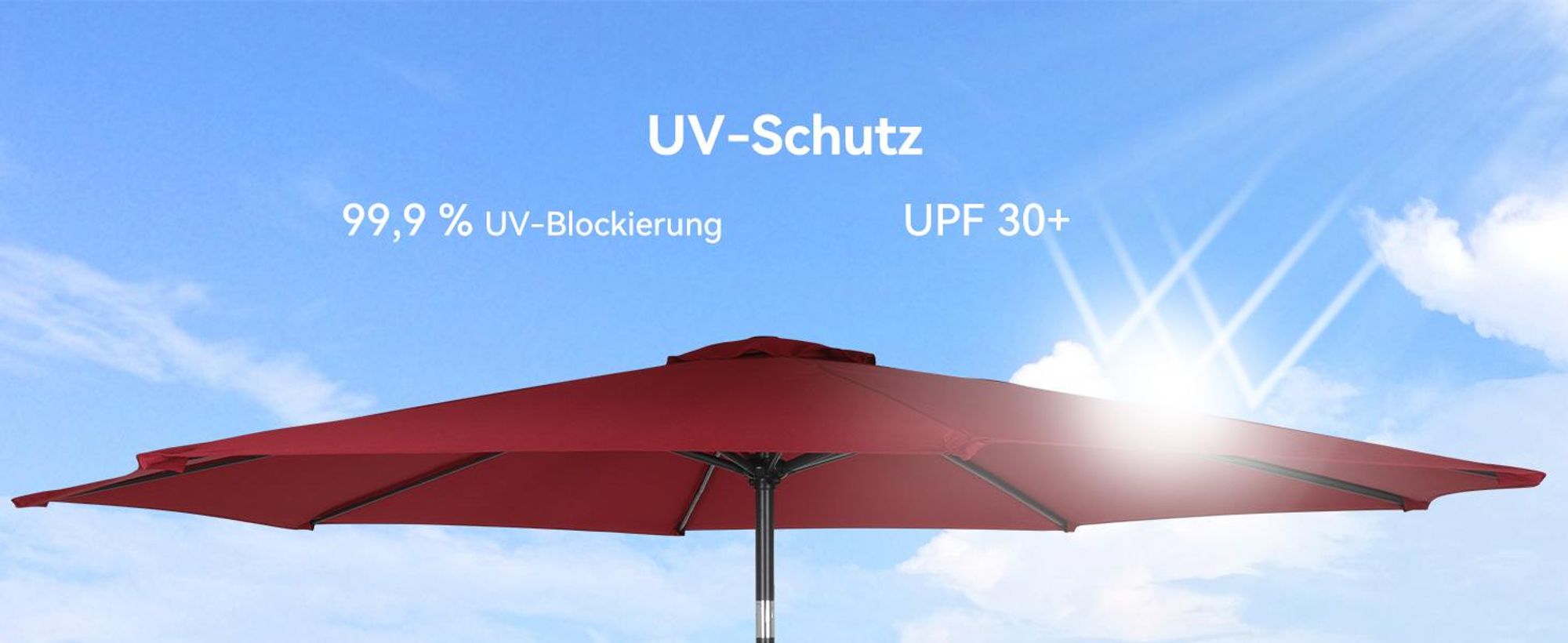 Puluomis Sonnenschirm Balkonschirm Strandschirm Marktschirm Ø290cm Neigbar Gartenschirm Terrassenschirm Sonnenschutz Rot