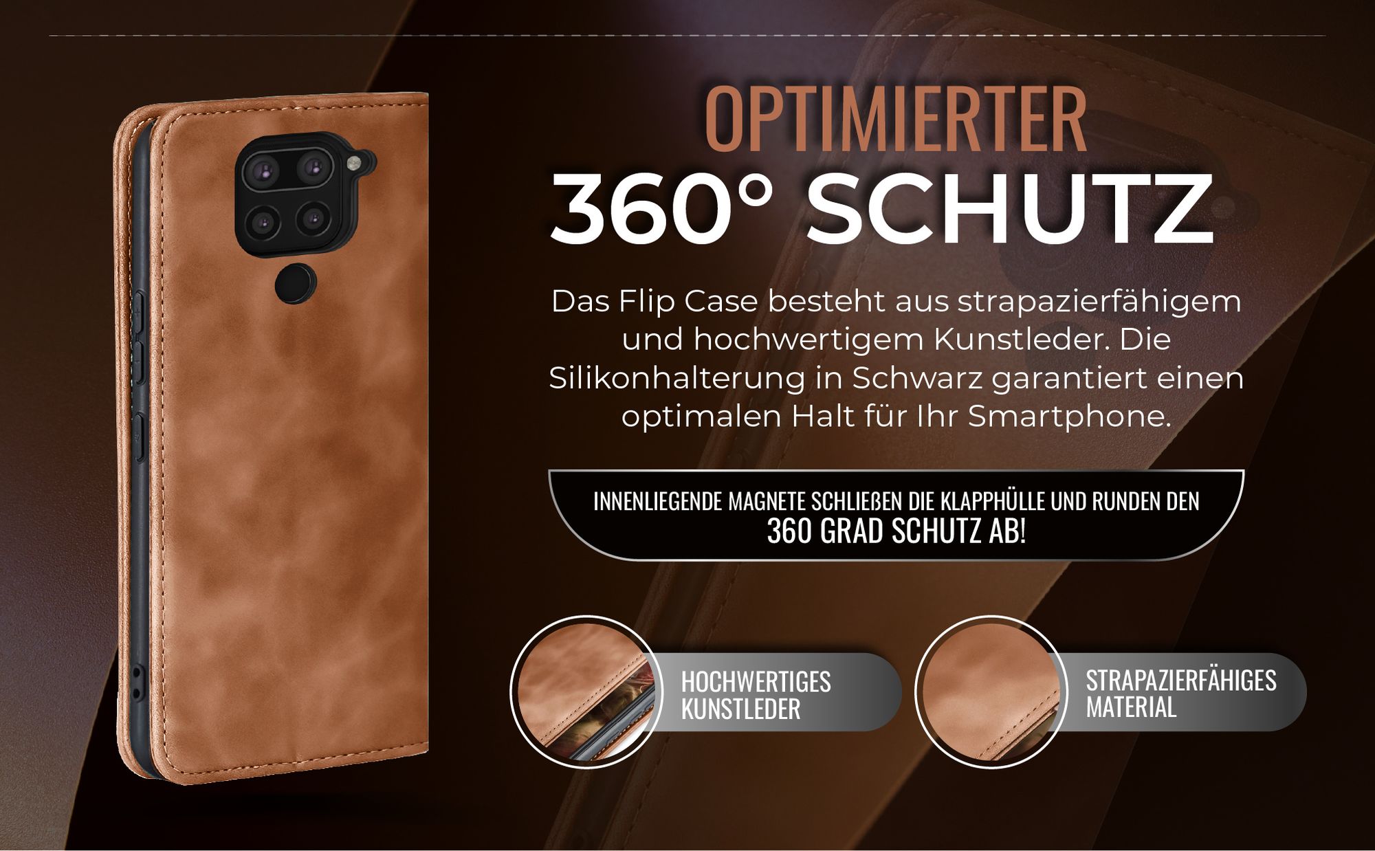 Hellbraune Handyhülle für Xiaomi Redmi Note 9 mit 360 Grad Schutz