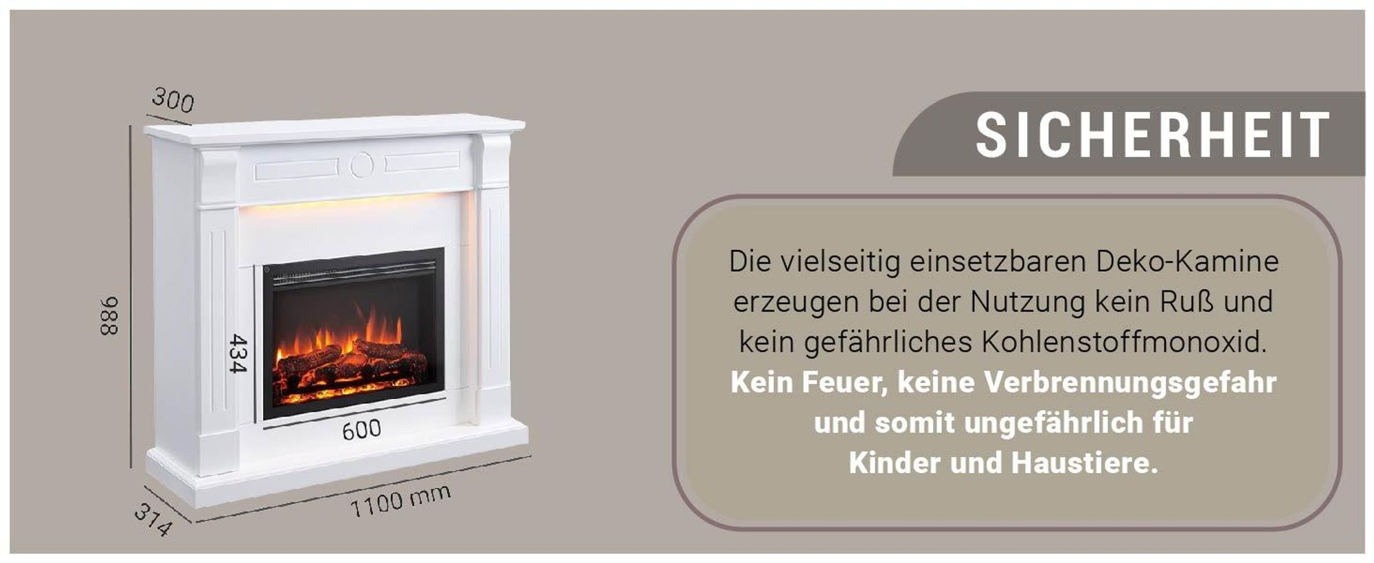 BALDERIA Elektrokamin Hikaru | Standkamin, 3D-Flammeneffekt, Ambientebeleuchtung, Heizung 2000W, App, Knistereffekt, Timer, Thermostat | Weiss