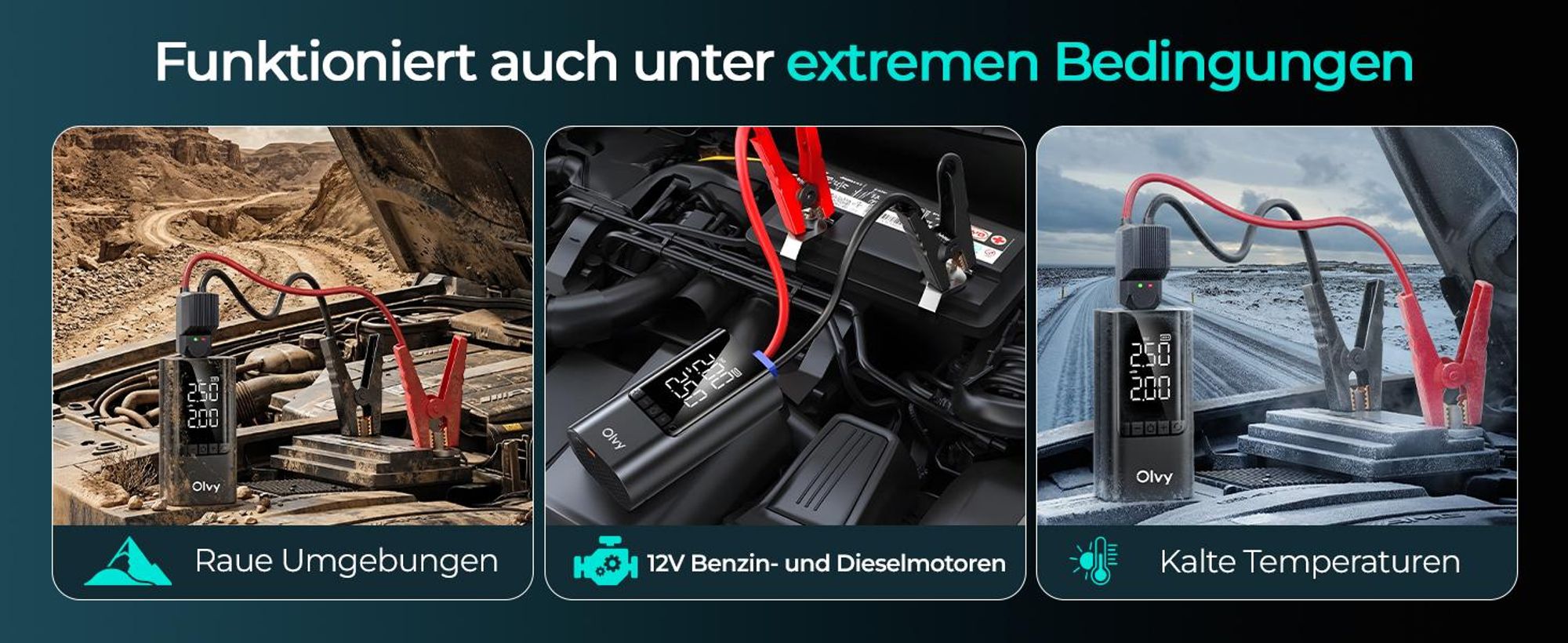 Olvy Starthilfe Powerbank mit Kompressor 6000A – Auto-Starter für 12V Benzin/Diesel, LED-Licht, Jumpstarter, Powerbank, Autobatterie Booster, 12000mAh