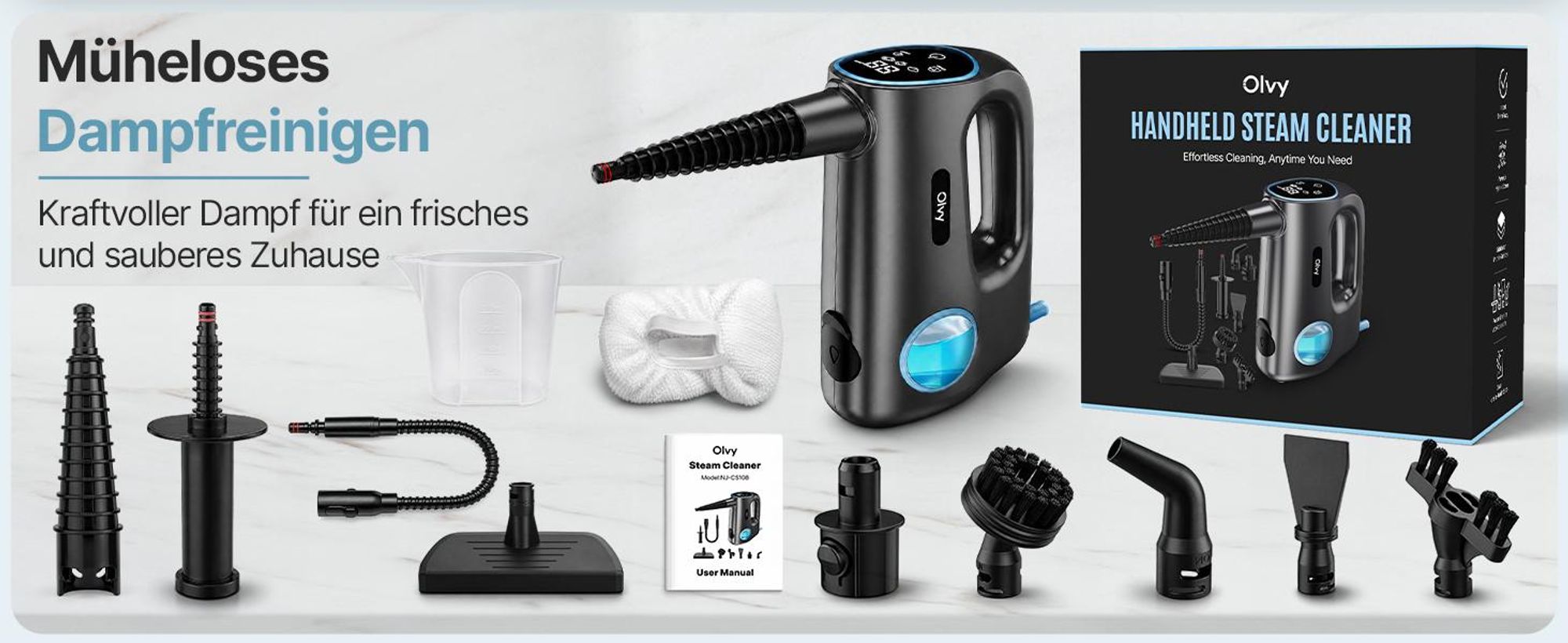 Olvy 12-in-1 Hand-Dampfreiniger mit Touchscreen – Handdampfreiniger Für Bad, Küche, Sofa & Möbel