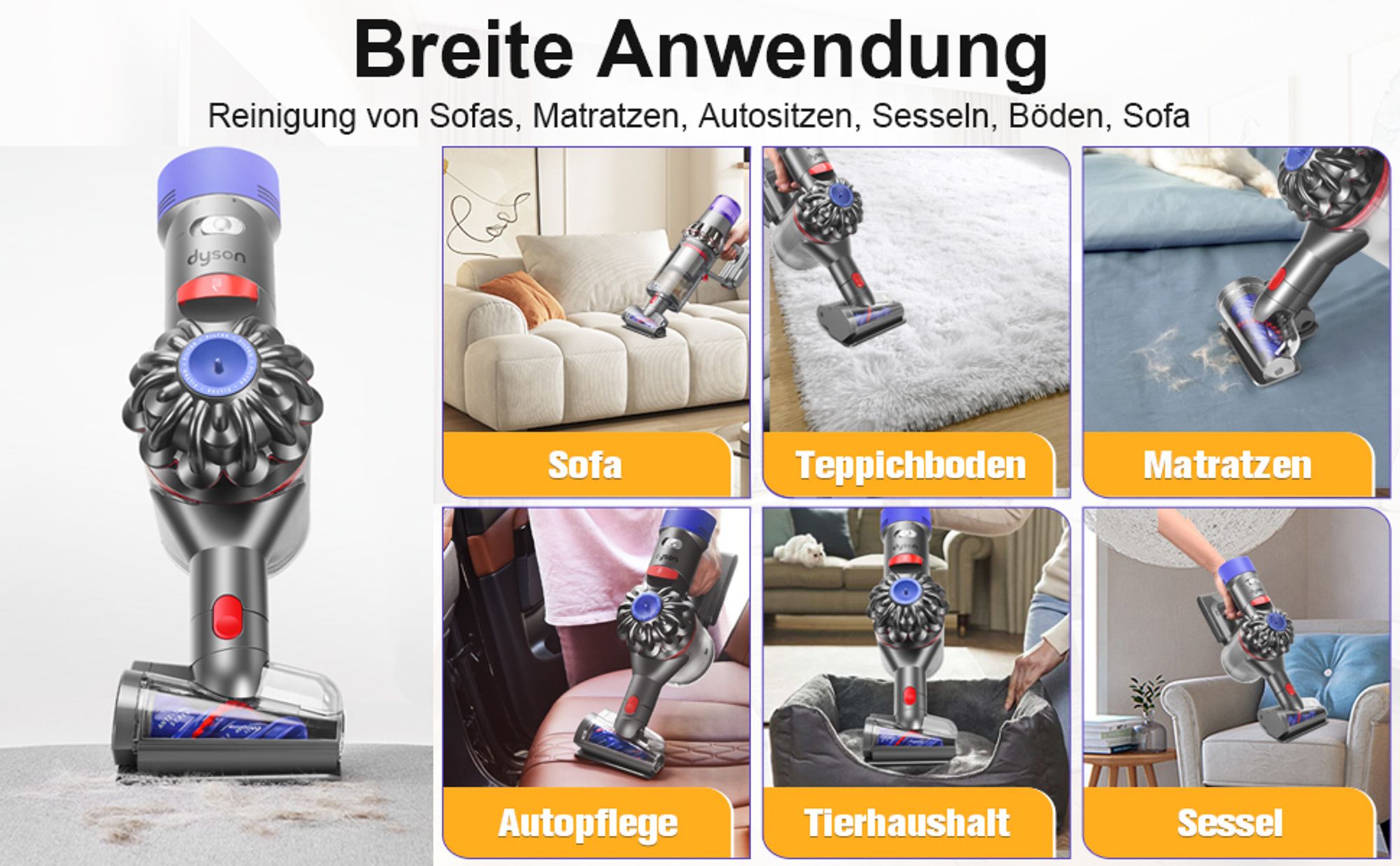 Anti-Verwicklungs Haardüse Bürstenkopf Aufsatz für Dyson V7 V8V10 V11 V15, Ersatzteile Mini-Motorwerkzeug für Reinigung von Matratze,Bett,Sofa,Teppich