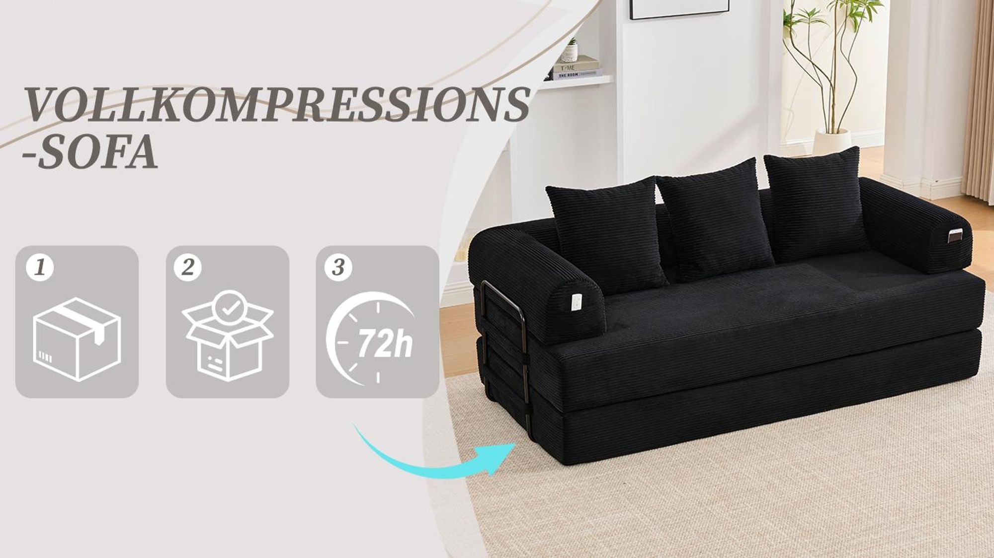 LVHOM Klappbares Schlafsofa aus Cordstoff, Modulares Tagesbett mit Metallgestell, Klappsofa Bodensofa mit Stauraum, 300kg Belastbarkeit, Rot