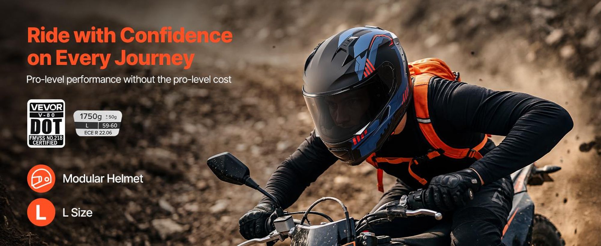 VEVOR Modular Motorradhelm, Klappbarer Vollgesichtshelm mit Dual-Visier, Leichter Bequemer Erwachsenen-Motocross-Straßenhelm für Männer und Frauen - DOT & ECE genehmigt (M Größe)