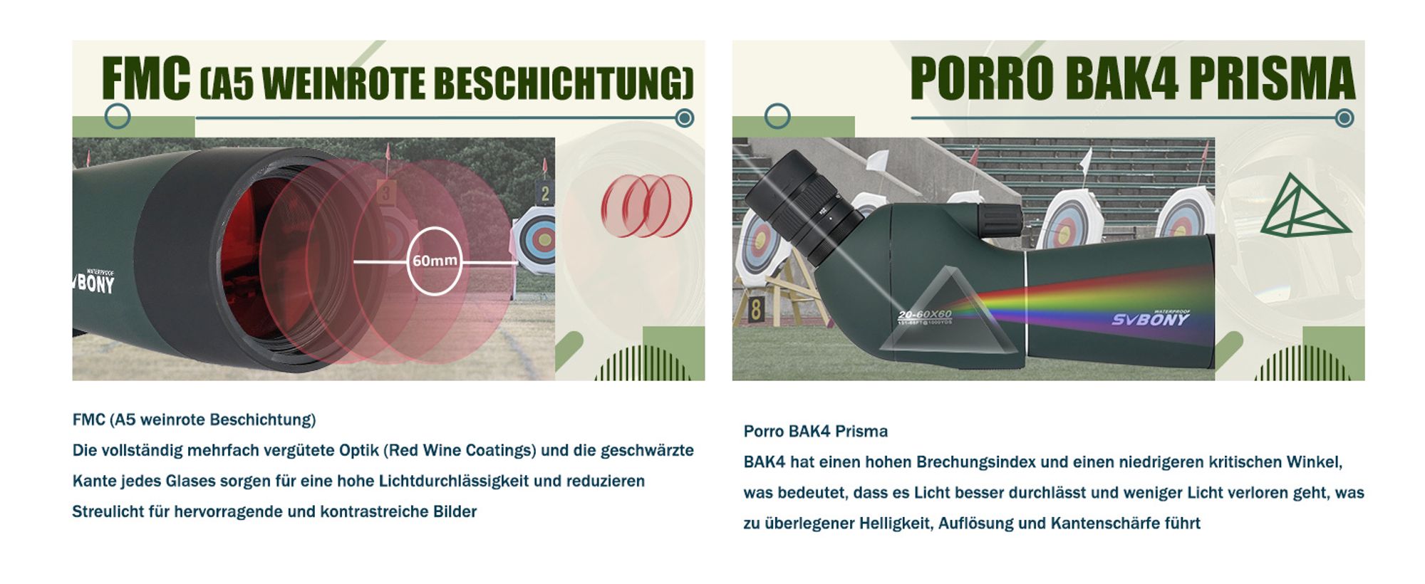 Svbony SV28PLUS Spektiv mit Stativ, 20-60x60mm BAK4 FMC Objektiv, Wasserdicht Beschlagfrei, mit Handy Telefonadapter, für Vogelbeobachtung, Zielschießen, Bogenschießen