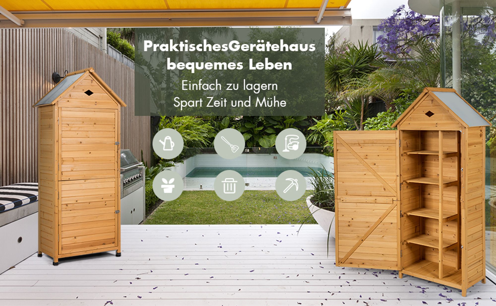 COSTWAY Gerätehaus Geräteschuppen mit Pultdach Gartenschrank Holz 177x80x45cm