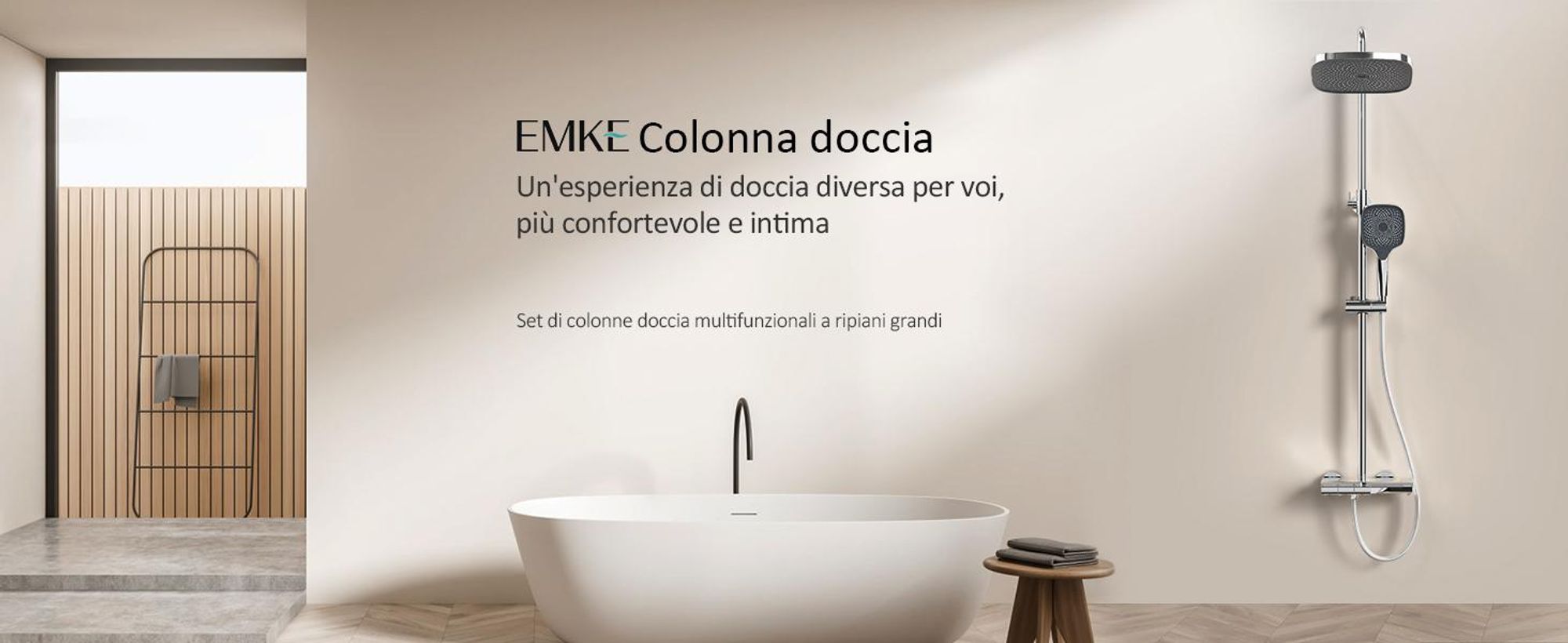 Sistema doccia EMKE con termostato, soffione a pioggia da 36x24 mm, doccetta manuale con 3 intensità di getto, doccia a pioggia, miscelatori per bagno e doccia, conformità KTW, finitura cromata