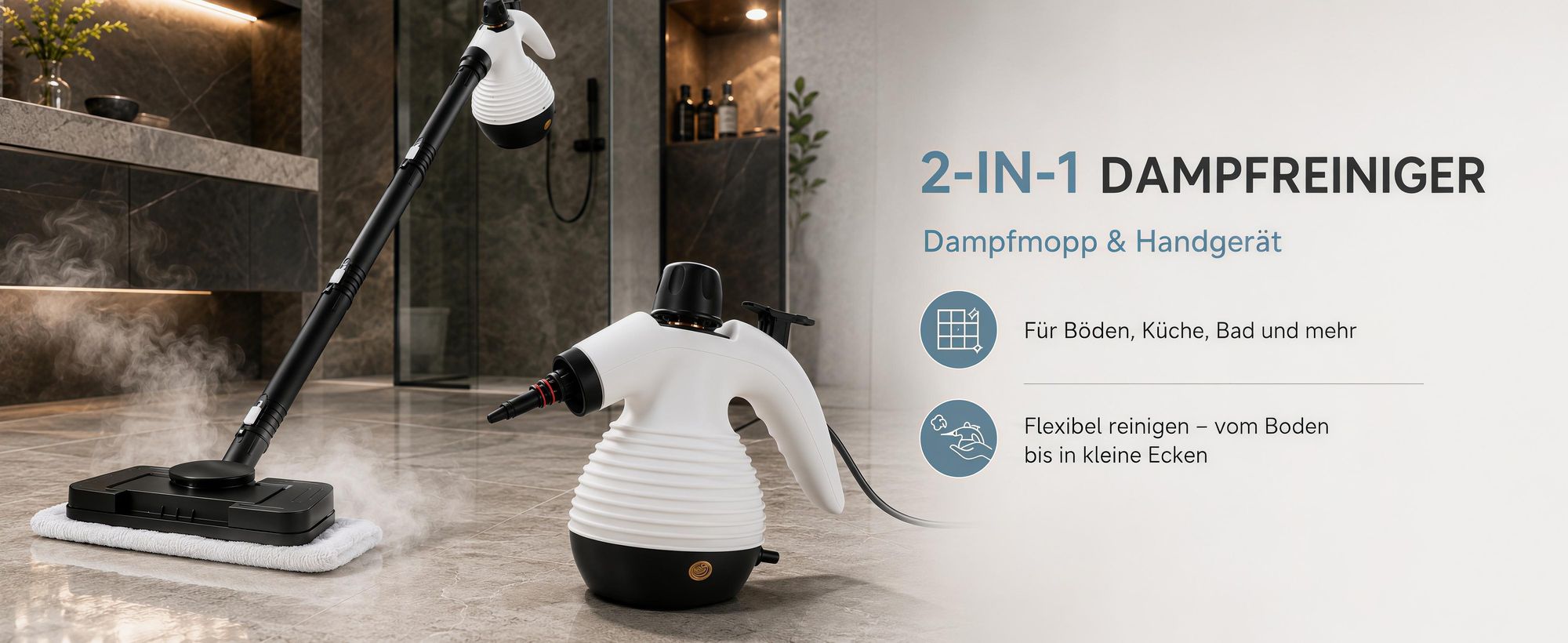 2 in 1 Dampfreiniger,1050W Handheld -Dampfreiniger, 350ml Dampfreiniger sofa,Dampfreiniger boden mit 16 Zubehör, Multifunktional Dampfreiniger