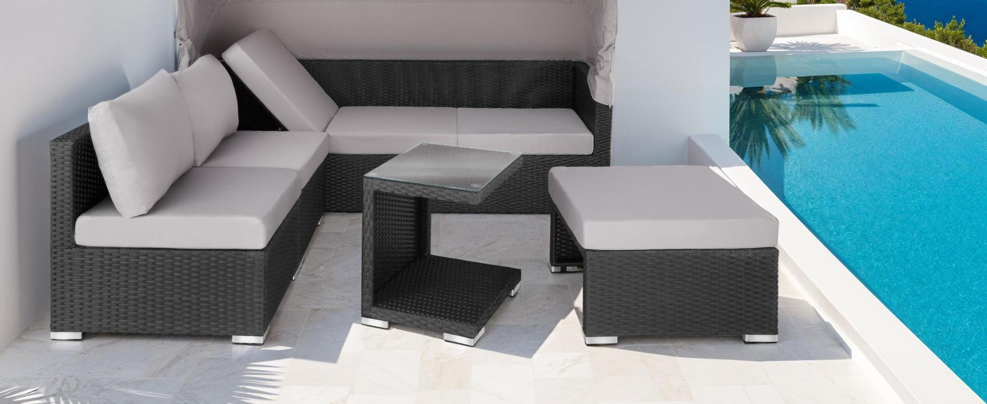 tectake® Aluminium Rattan Lounge San Marino wetterfest und UV-beständig Dicke der Polster 10 cm